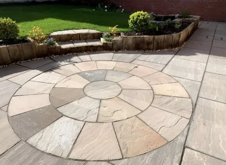 ‘Autumn Brown’ Indian sandstone installation within a full new build garden makeover in Crewe. Bespoke and unique.