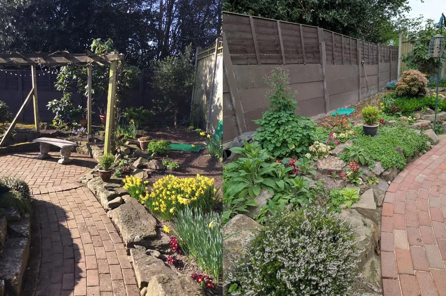 Before refreshed borders with new planting in a garden near Halmer End