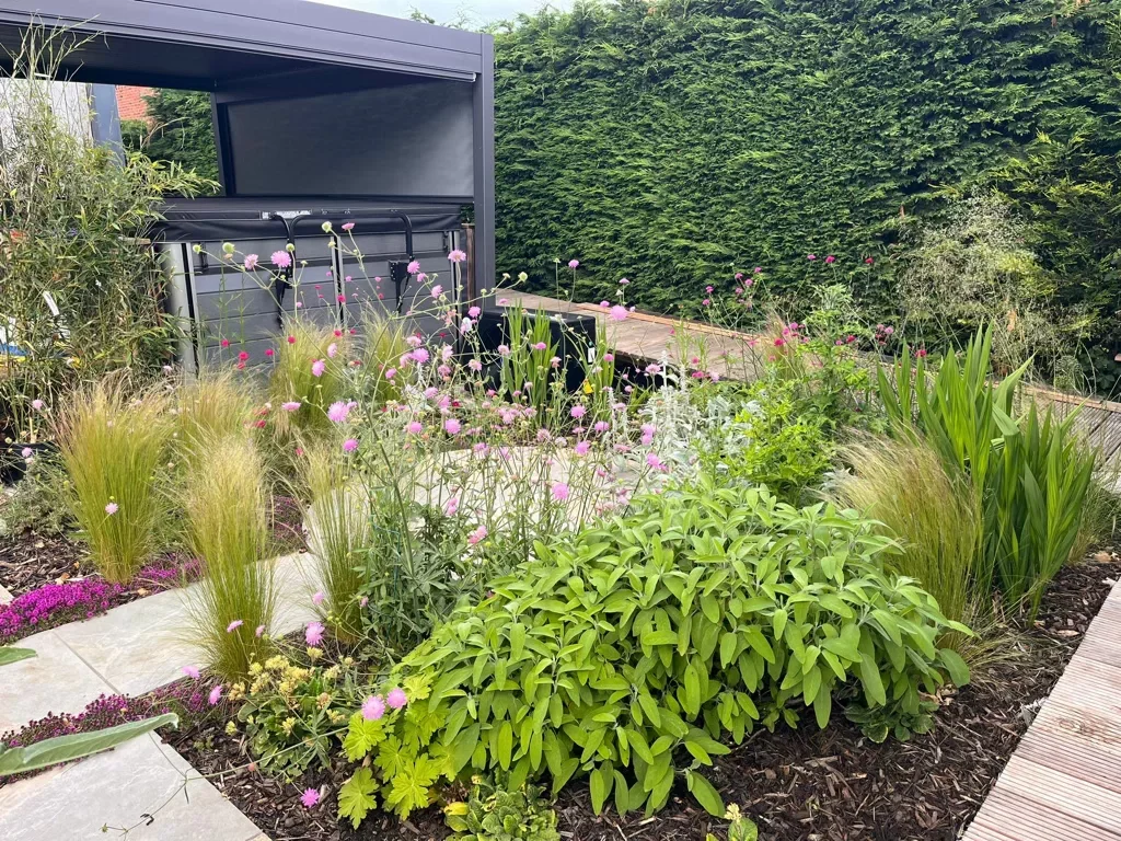 Sensory garden planting thriving not long after installation showing a successful garden landscaping project in Crewe