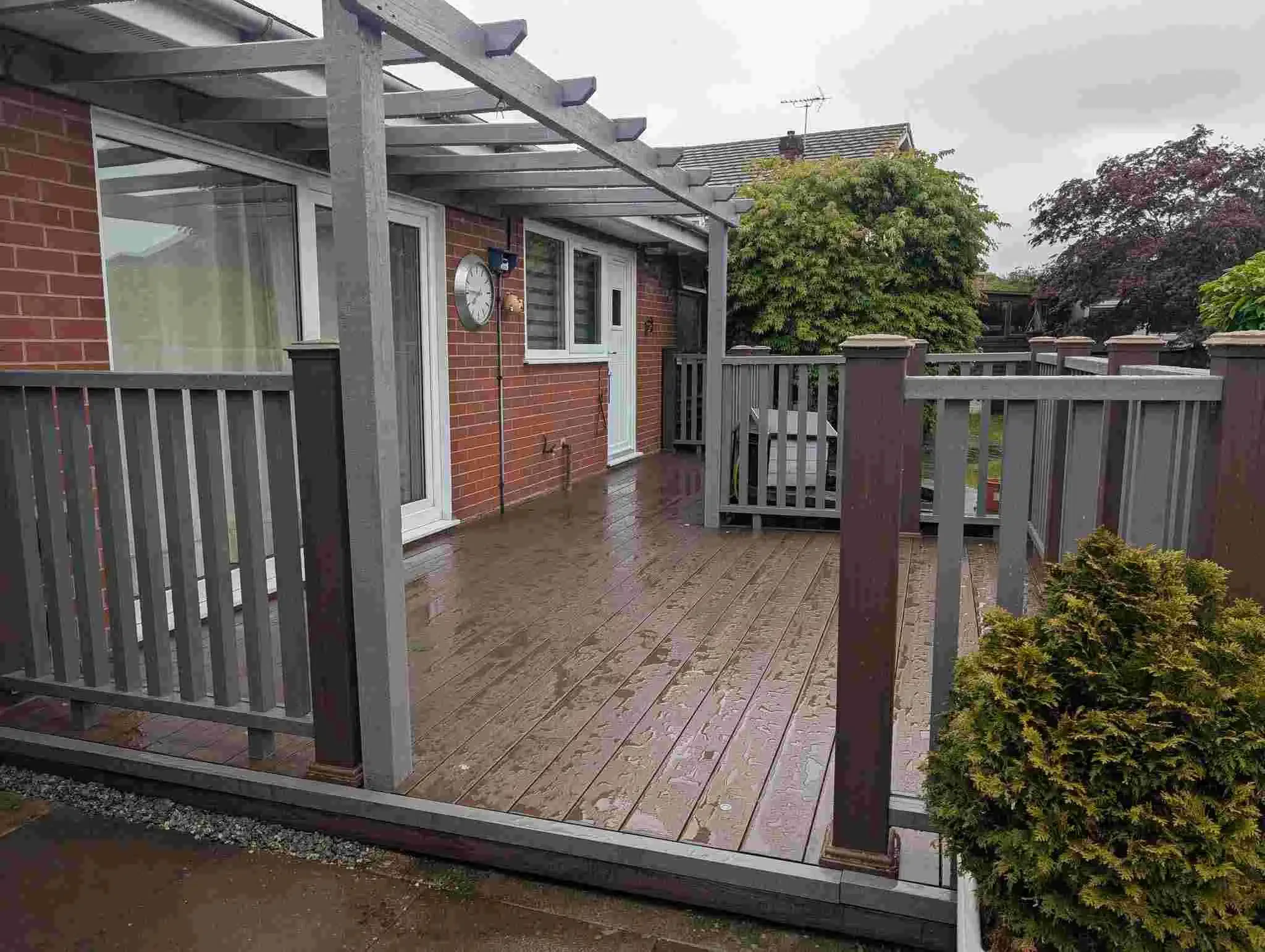 Composite decking installation near Crewe with balustrades and pergola refurbishment 