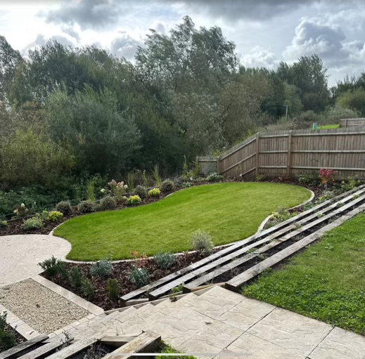 WESTON: New Build garden terracing, planting and lawn replacement.