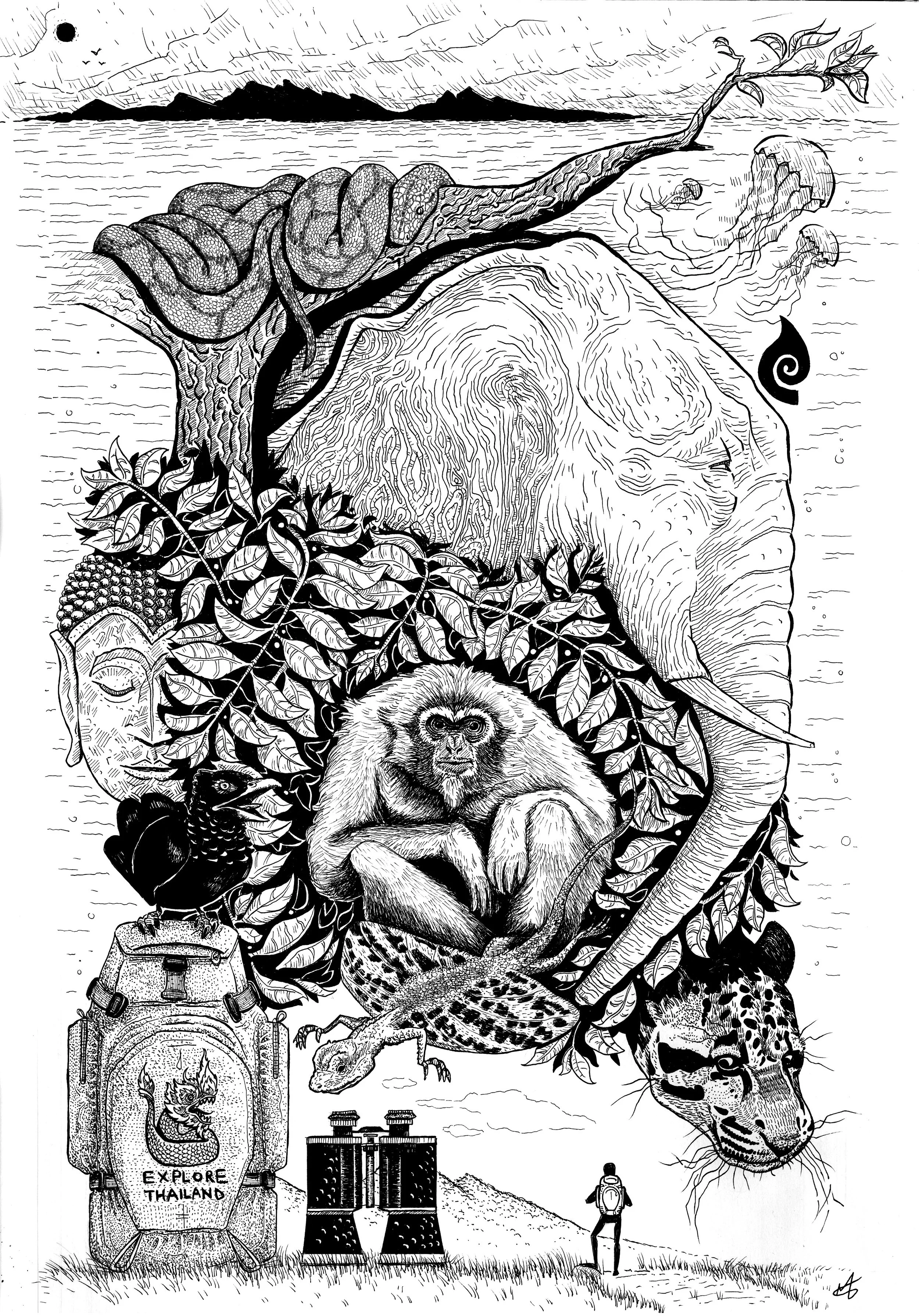 Explore Thailand - Ink on Paper