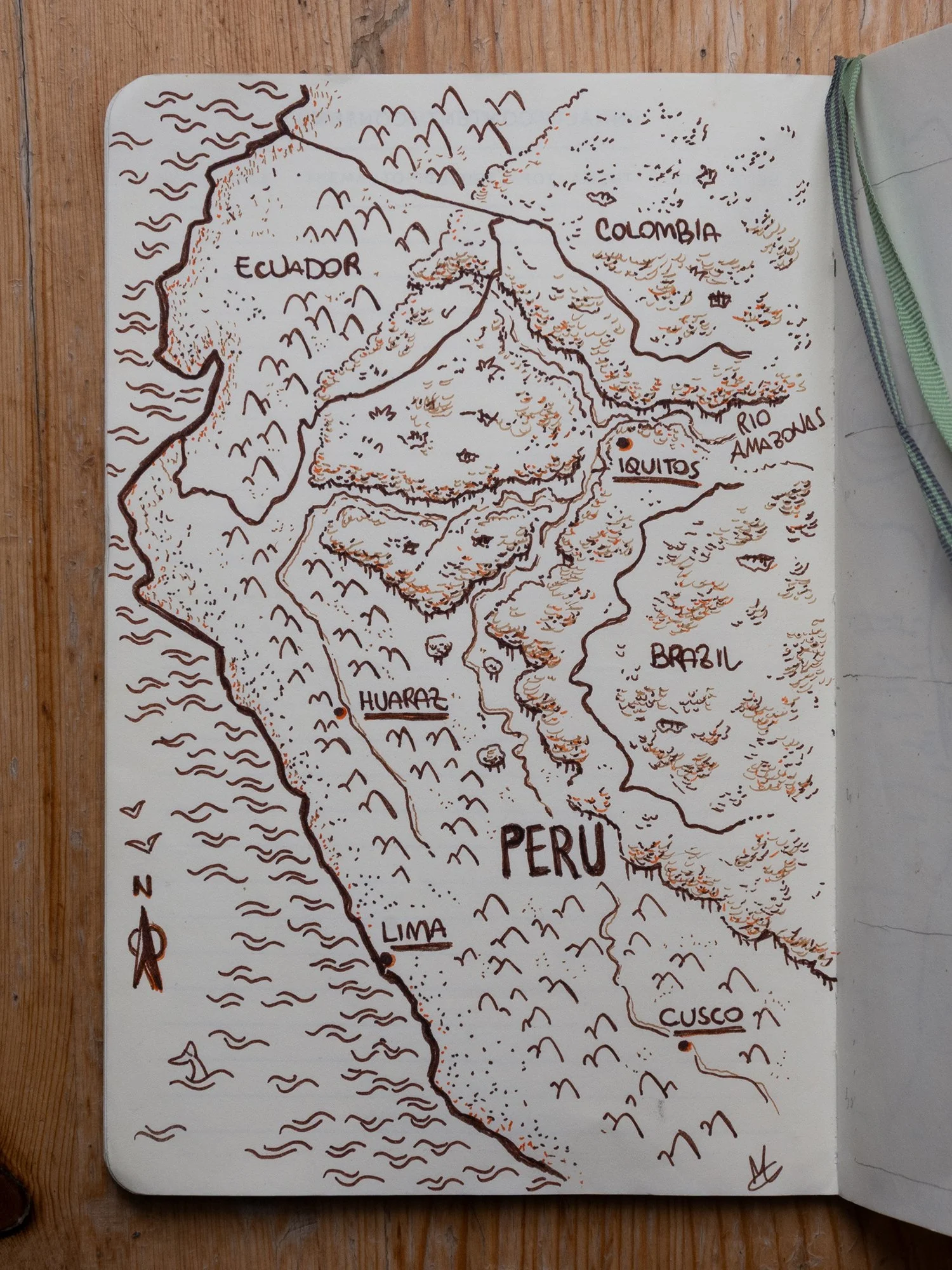 Map of Peru, the places visited are highlighted