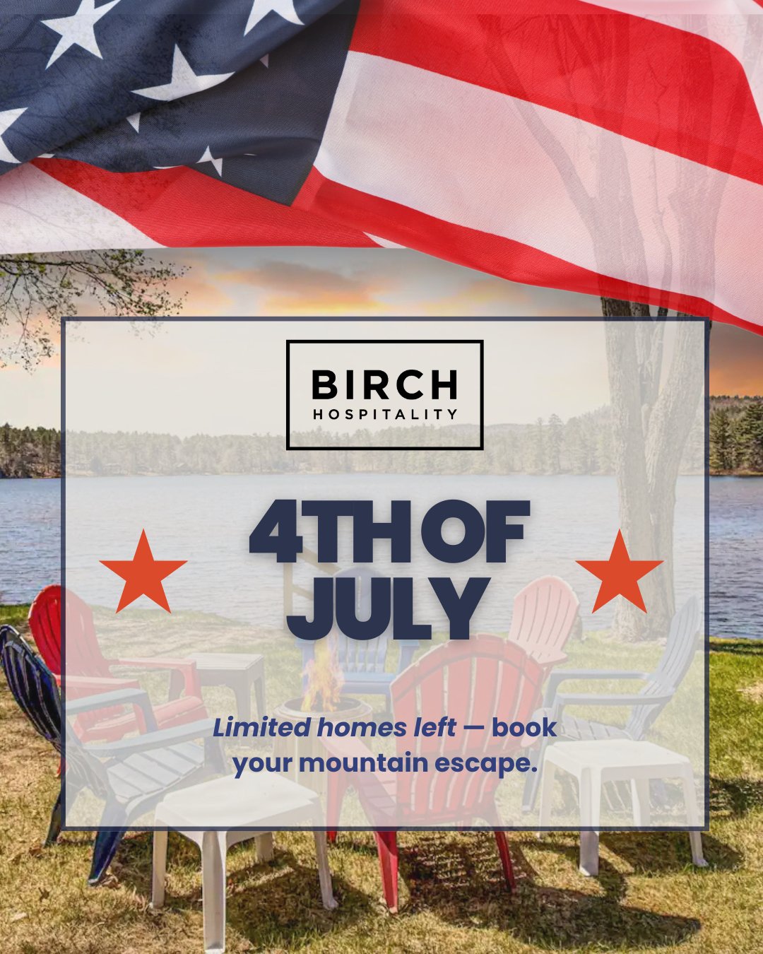 🎆 Make It a Getaway Worth Celebrating 🎆
Still finalizing your July 4th plans? We&rsquo;ve got a few dreamy escapes left &mdash; but not for long.

Whether you're looking for:
🔥 A firepit for s&rsquo;mores &amp; sparklers
🛁 A private hot tub under