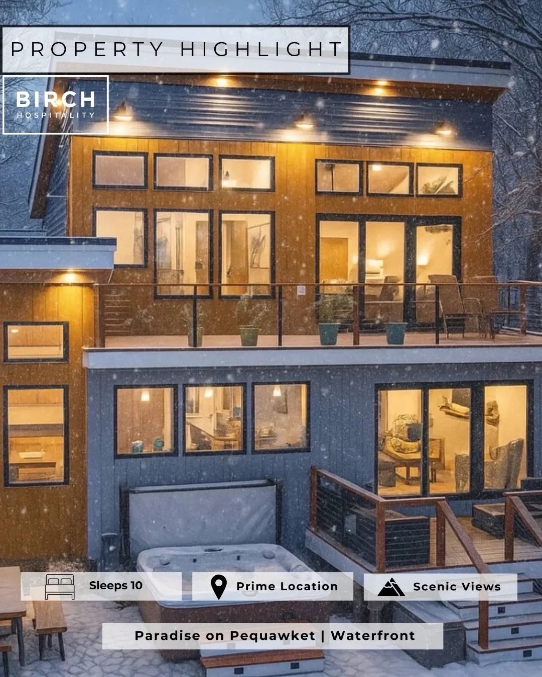✨ PROPERTY HIGHLIGHT ✨
⠀⠀⠀⠀⠀⠀⠀⠀⠀
Whether you&rsquo;re sipping cocoa by the fire, or soaking in the hot tub beneath a snowy sky, this modern cabin brings together everything you love about the season. With panoramic views of Mount Chocorua, cozy space