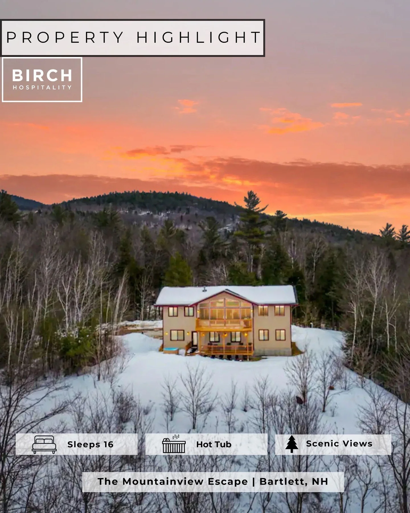 ✨ PROPERTY HIGHLIGHT! ✨

Welcome to The Mountainview Escape &mdash; a luxurious 6-bedroom, 6-bathroom villa perched in the heart of Bartlett, NH, offering unforgettable panoramic mountain views and upscale comfort for up to 16 guests.

Key Features:
