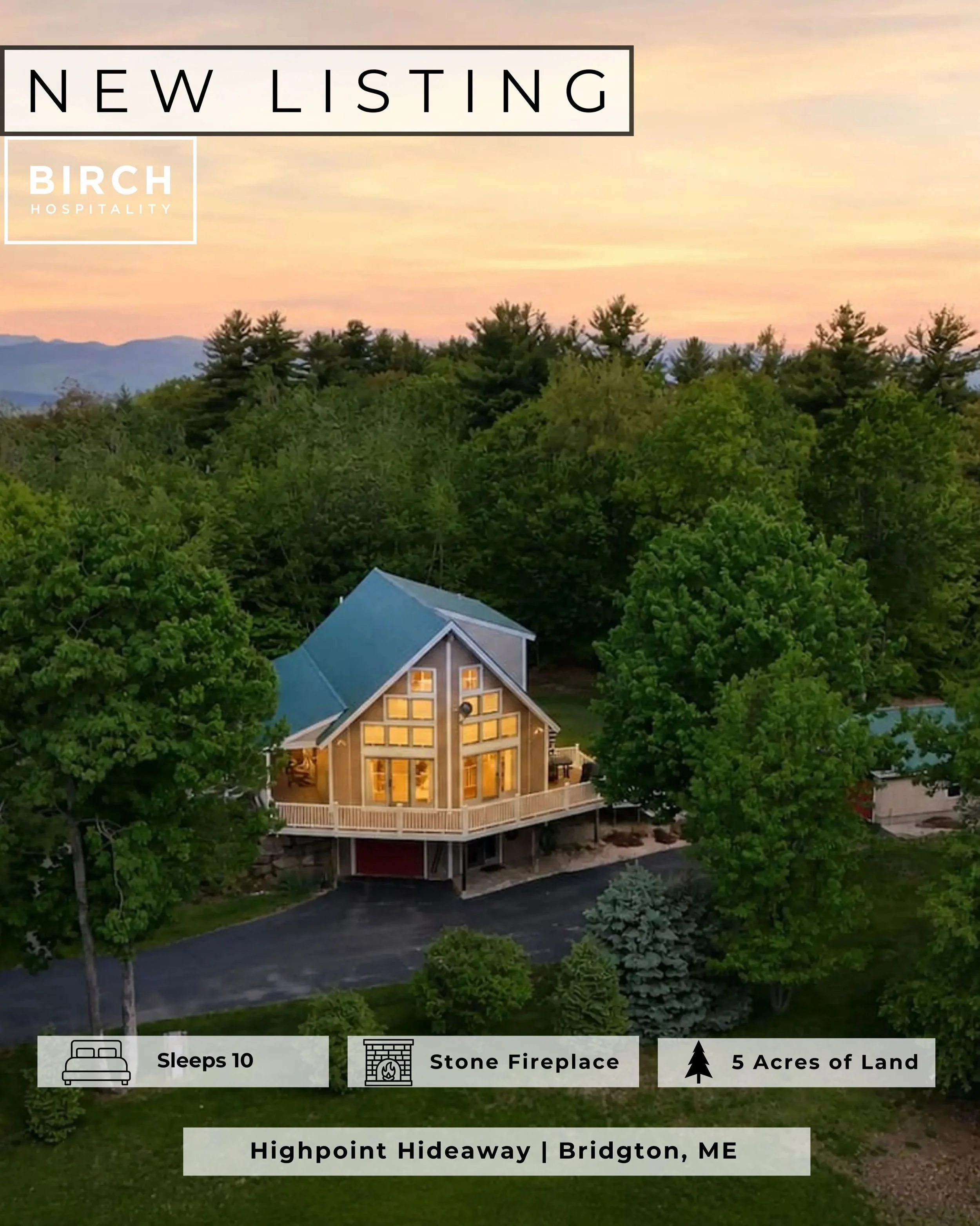 ✨ NEW LISTING ✨

Welcome to Highpoint Hideaway &mdash; a stunning mountain retreat in Bridgton, Maine where breathtaking views, modern comfort, and classic Maine charm come together. With soaring pine ceilings, expansive windows, and incredible natur