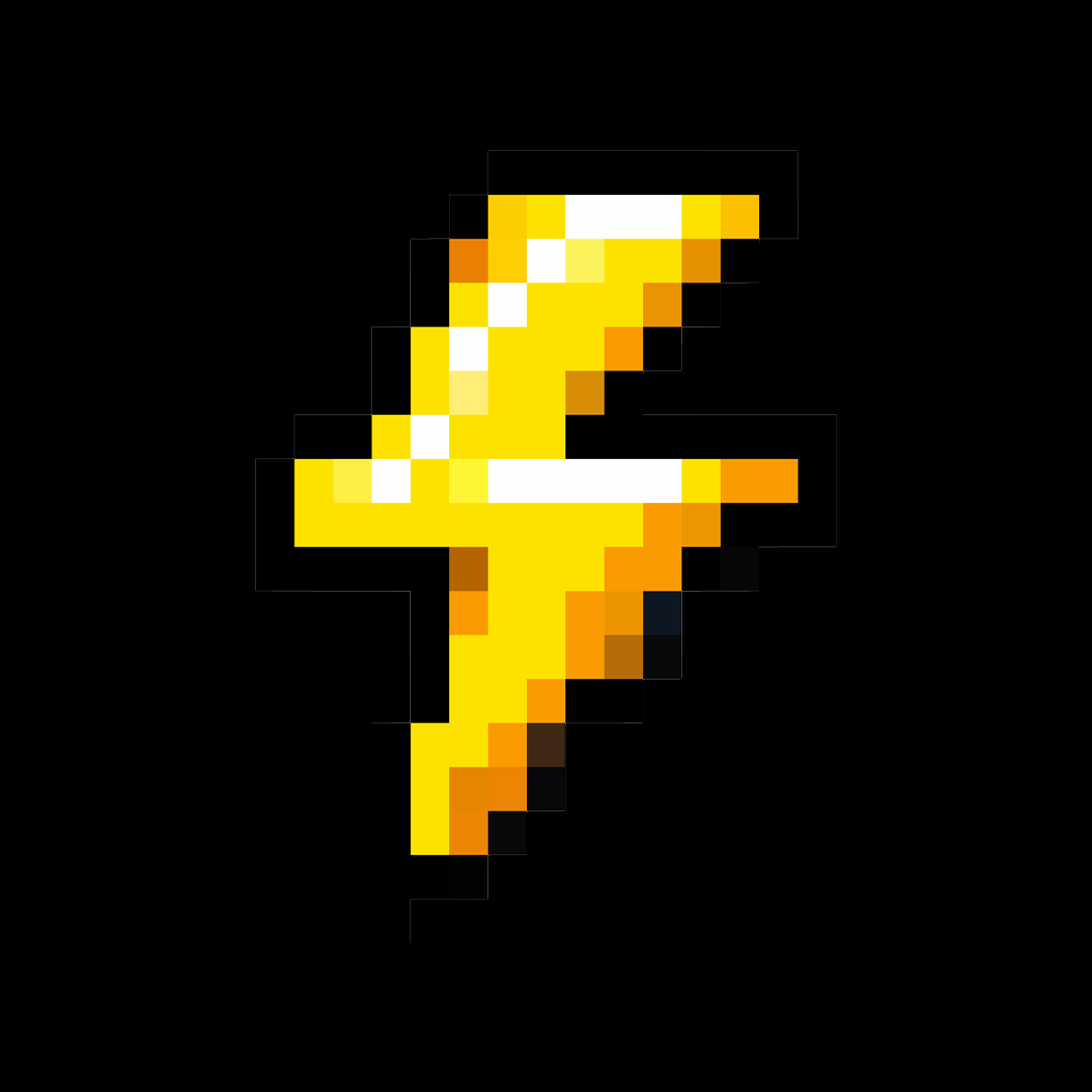 Pixelated, yellow lightning bolt on a black background.