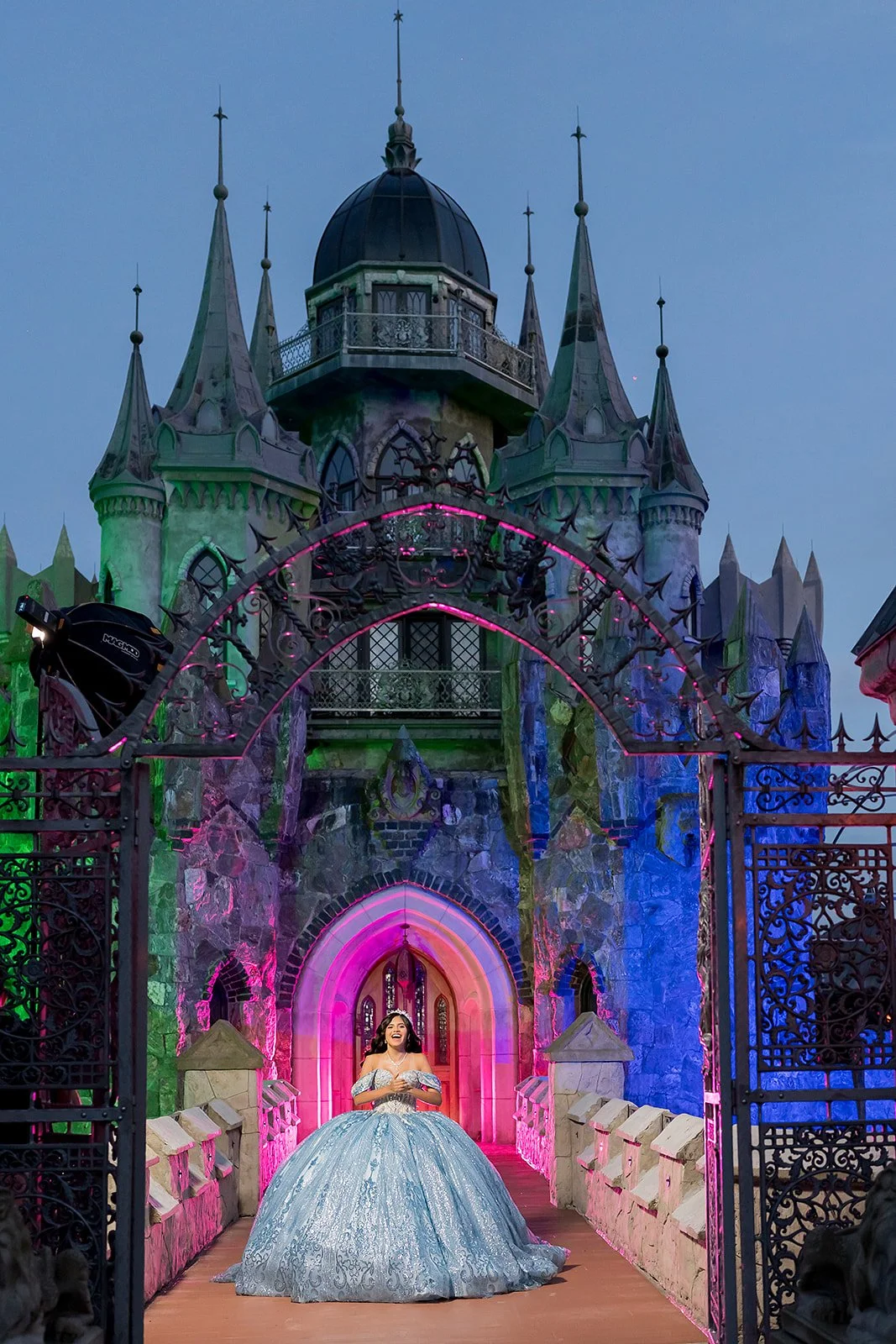 Castle photoshoot for Sweet 16 in Connecticut at sunset