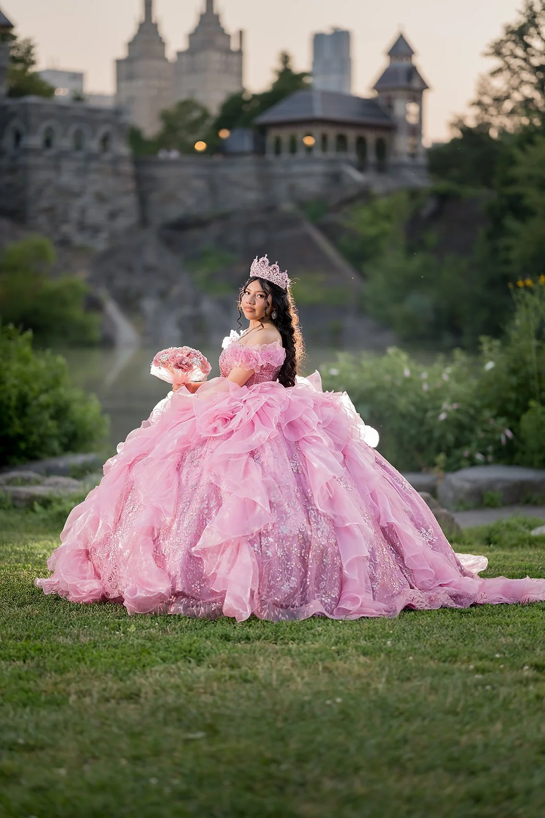 sweet-sixteen-photoshoot-dark-pink-dress-Belvedere-Castle-central-park.jpg