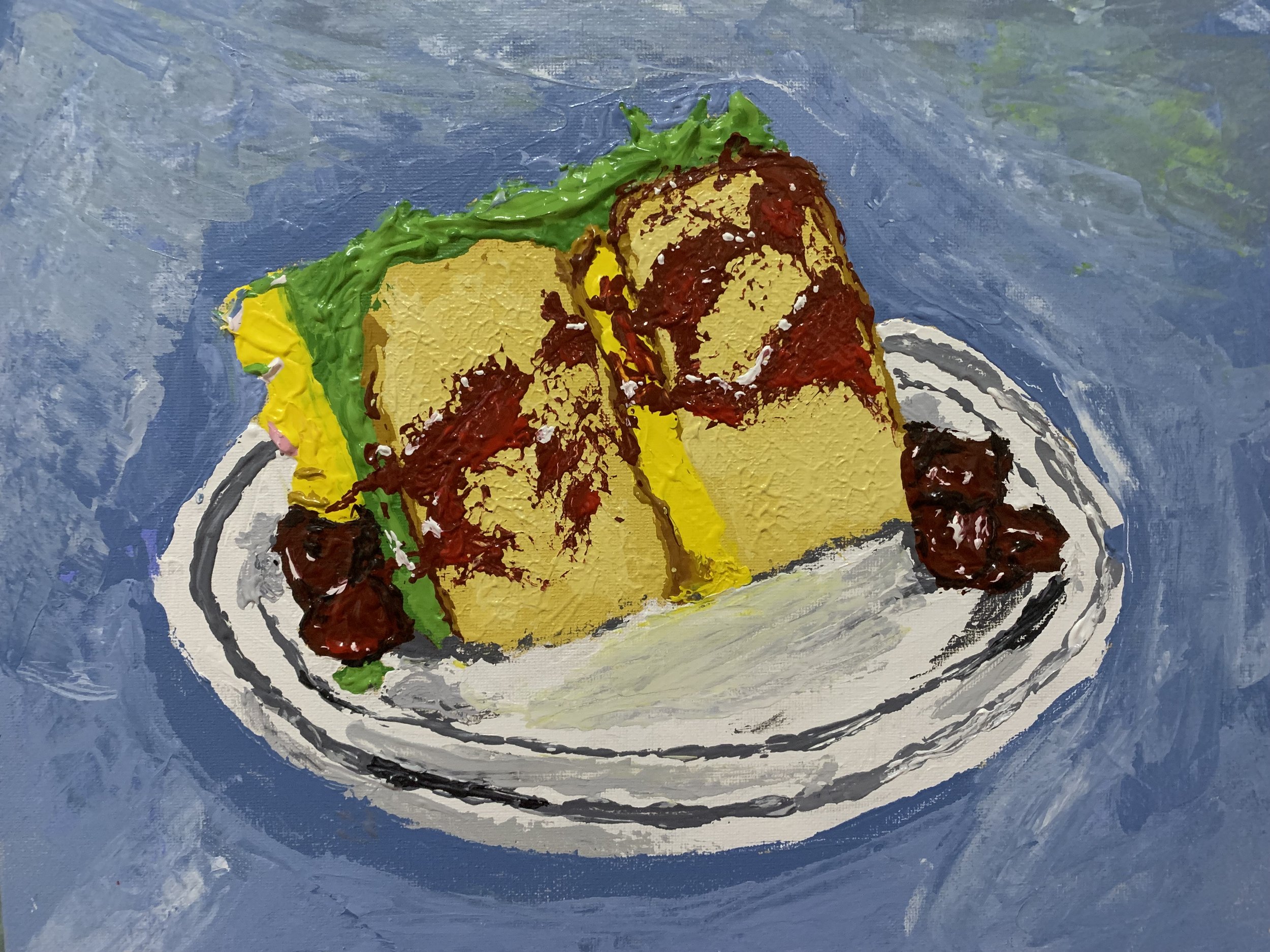Cake Slice Still Life | Acrylic Paint with a Pallet Knife | 2023