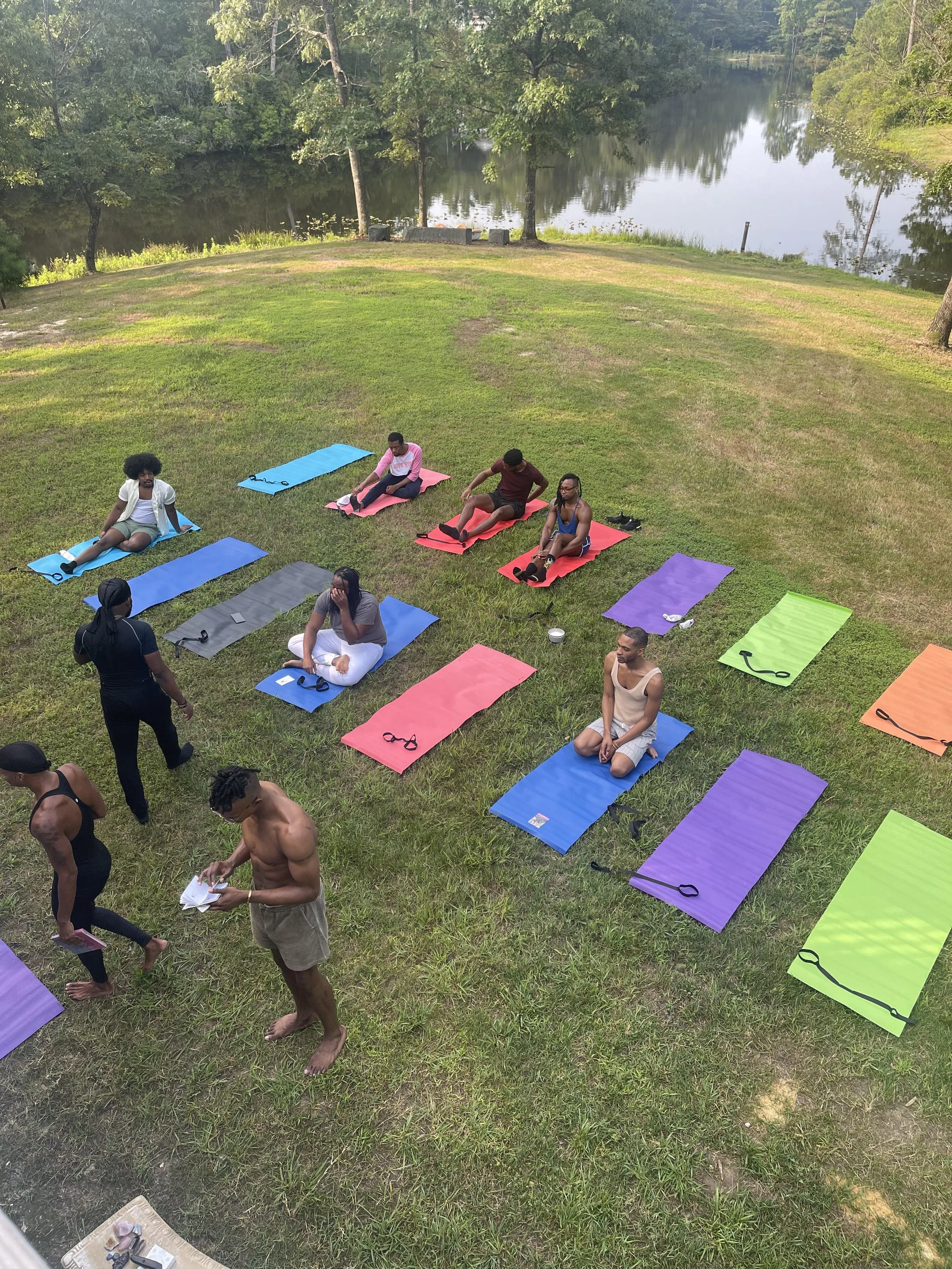 Yoga mats arranged for a retreat session