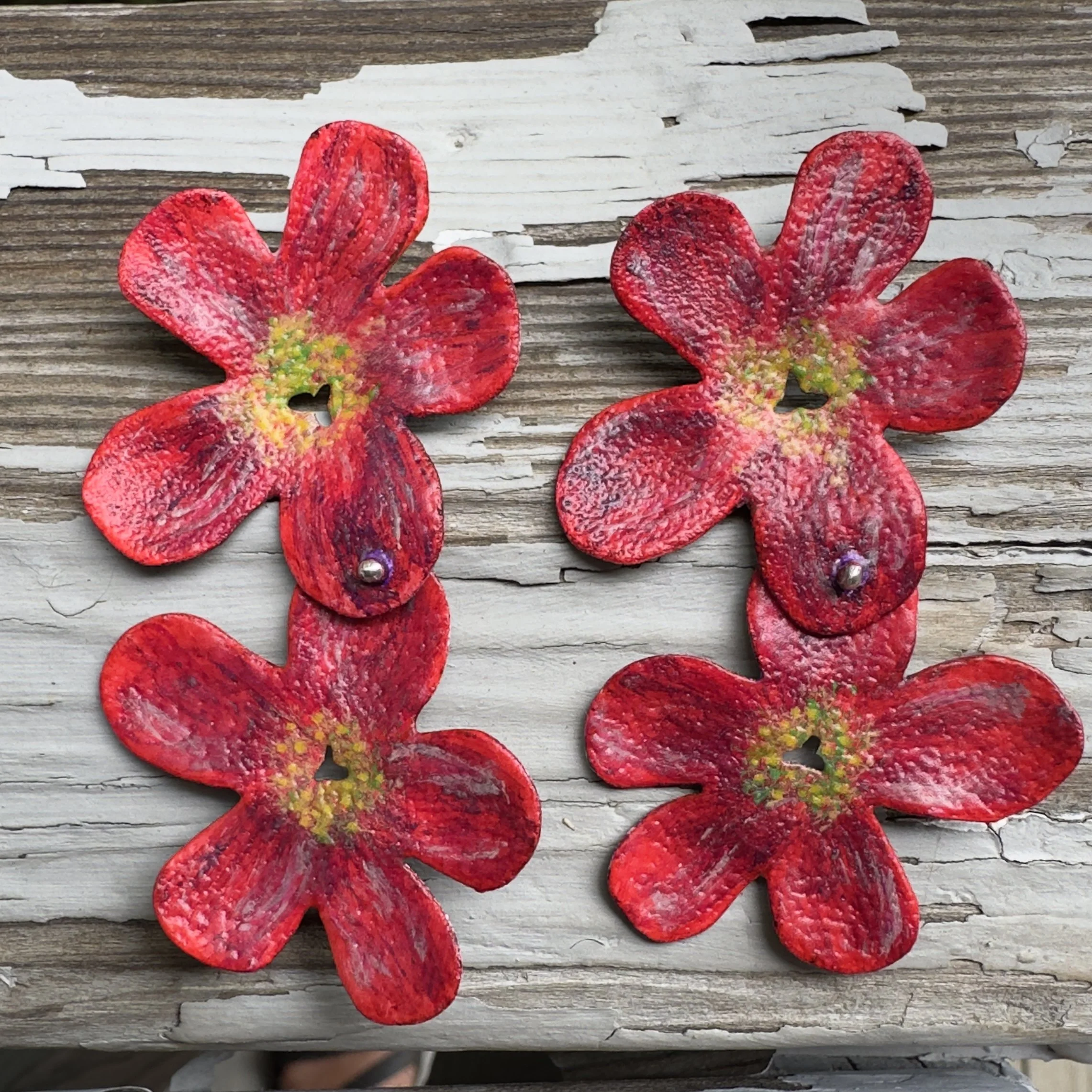 Colored Copper Flower Earrings