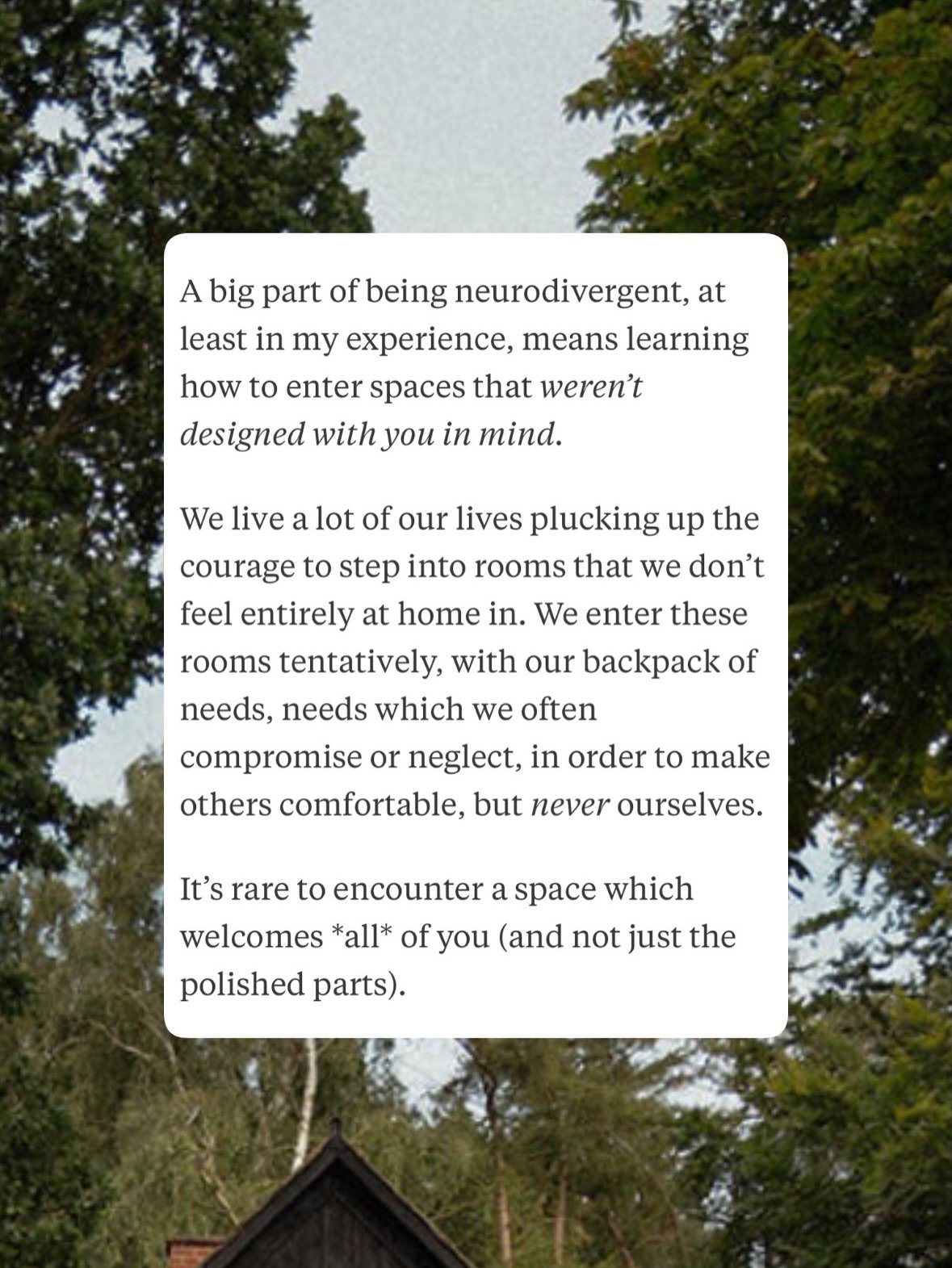 Sometimes people will ask me why I make it a point to specifically encourage neurodivergent people to join events I&rsquo;m holding. 

A lot of them won&rsquo;t know me very well (or realise that I have autism and ADHD), so I understand why people ar