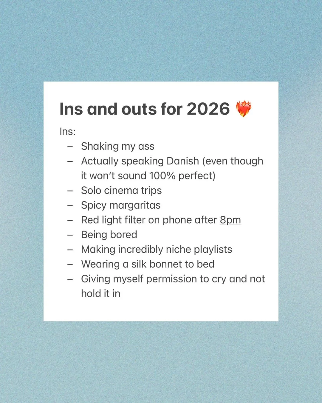 My 2026 ins and outs (that have nothing to do with The Grind or attempting to wake up at 6am) 🙂&zwj;↕️❤️&zwj;🔥