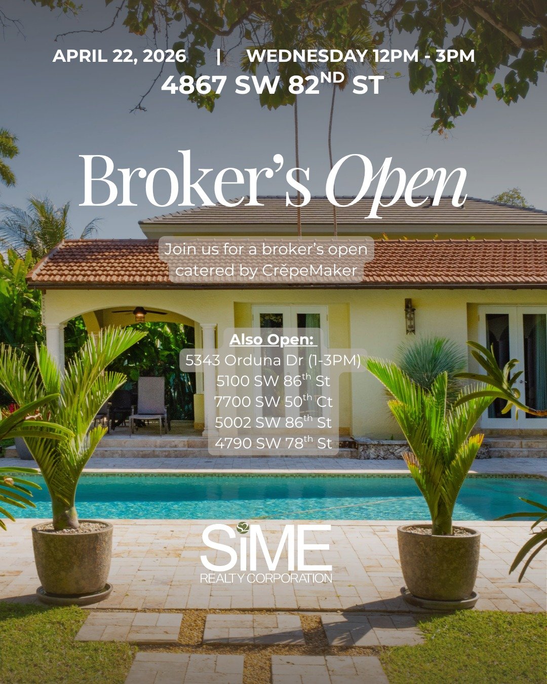 You're invited to our Progressive Broker's Open Wed 4/22 from 12-3PM. 

Crepe Maker will be serving lunch and dessert crepes at 4867 SW 82nd St from 12:15-2:15PM. 

#brokersopen #miamirealestate #coralgables #poncedavis