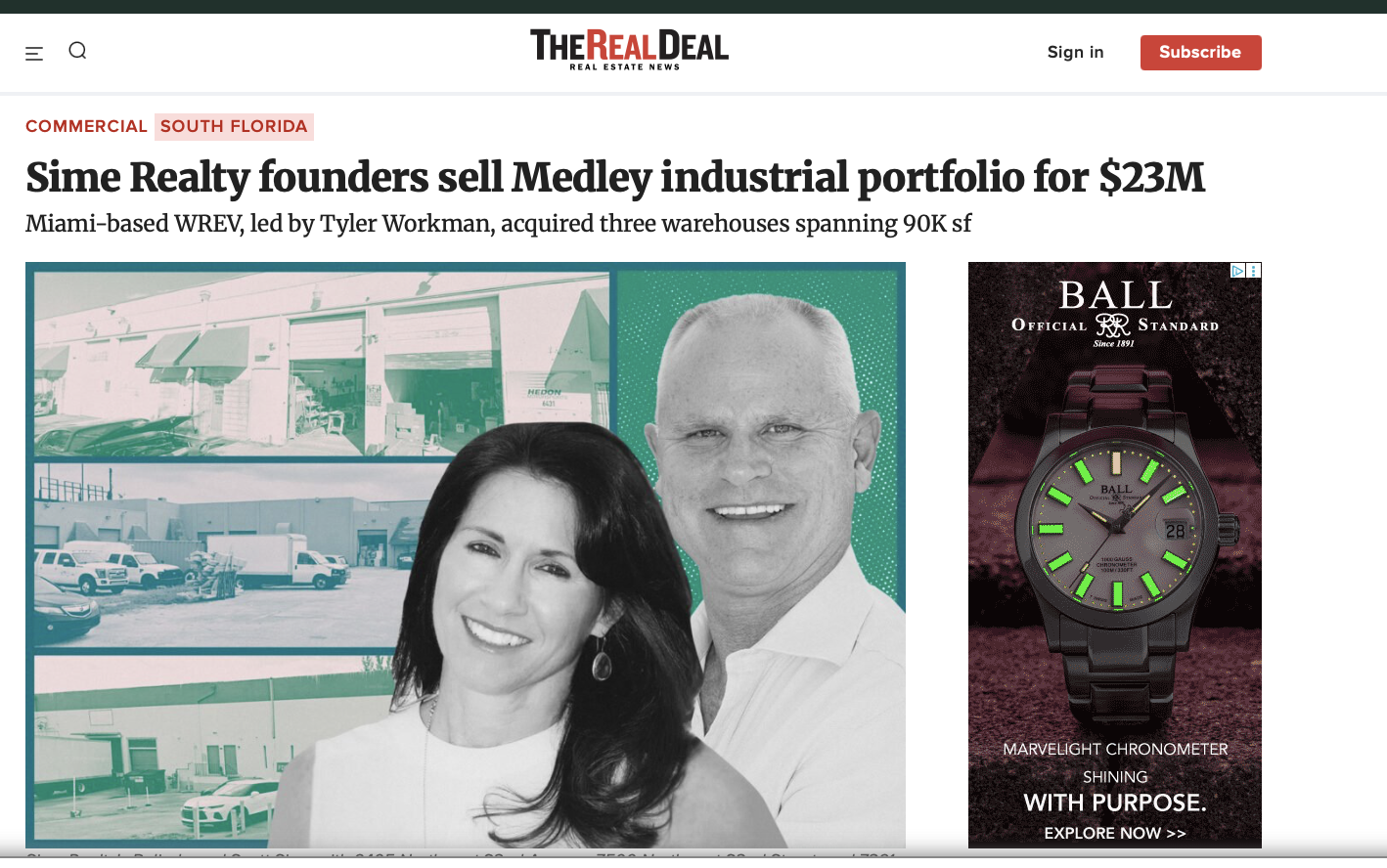Belinda Sime and Scott Sime sell their Medley warehouse.