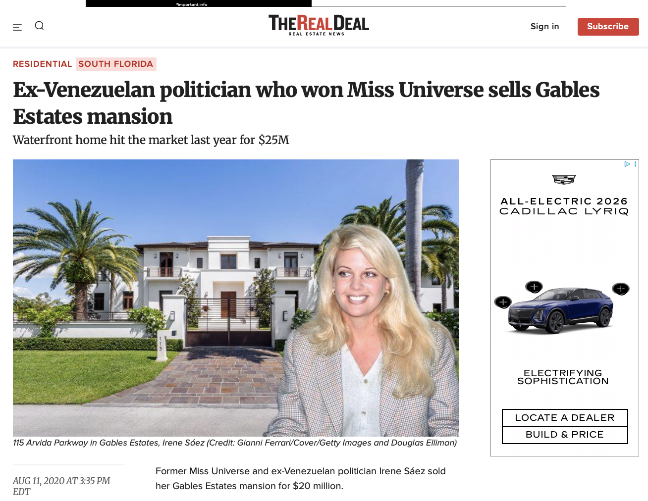 Belinda Sime sells Gables Estates home for over $20m.