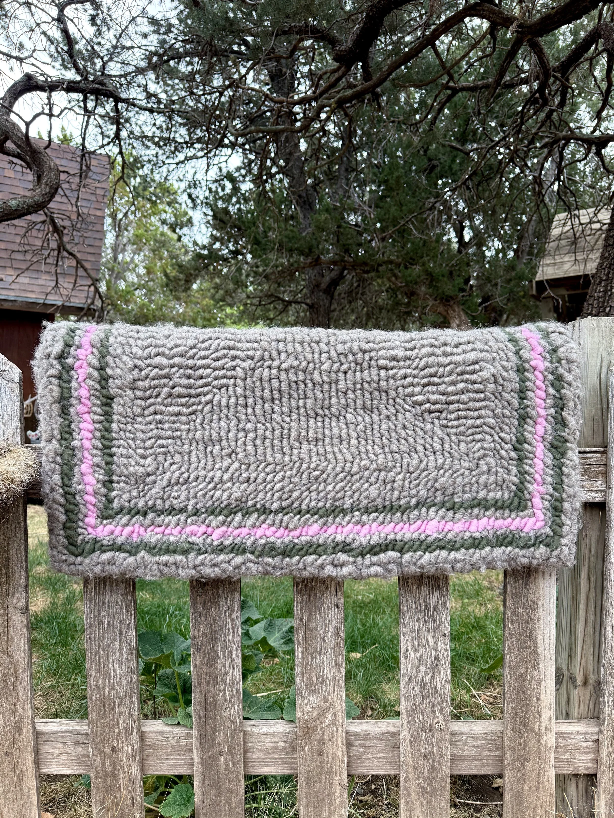 Pink and Green Pulled Wool Saddle Pad