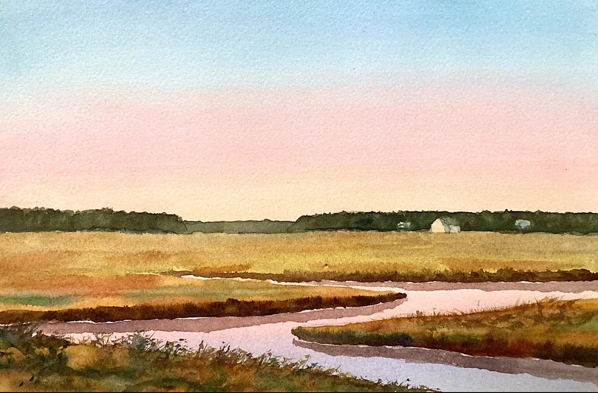 Salt Marsh Sunset, watercolor, 7" x 11"