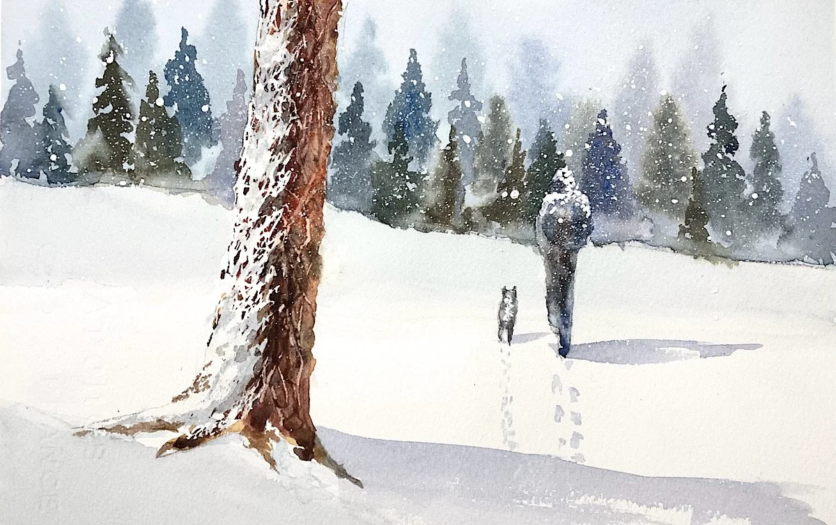 Fresh Snow, watercolor, 7" x 11", available on request