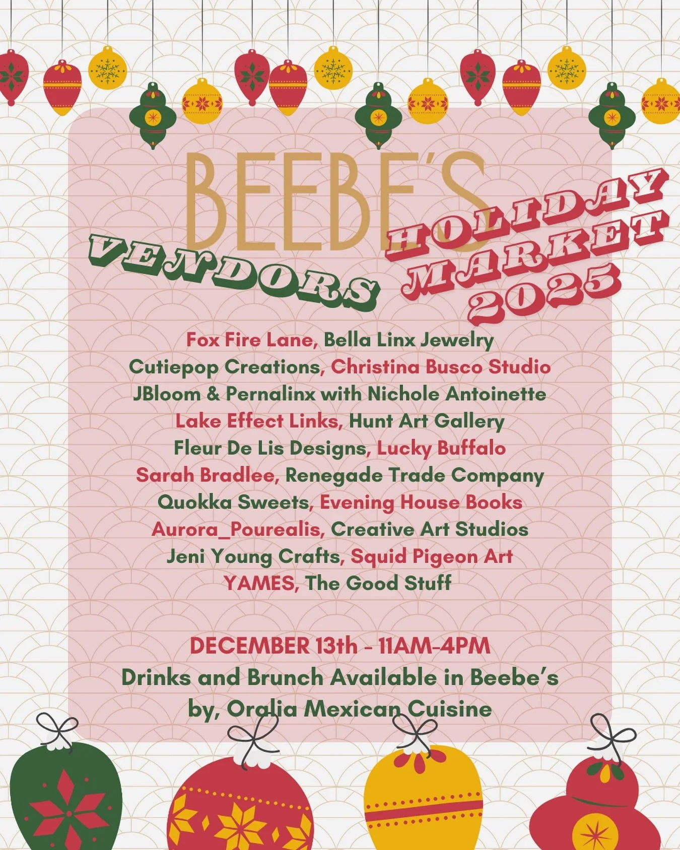 🎁 Today: Beebe&rsquo;s Holiday Market 🎁

🗓️ 12/13/25 11AM-4PM
📍403 Main St #109, Buffalo, NY 14203

🥰 See you there!