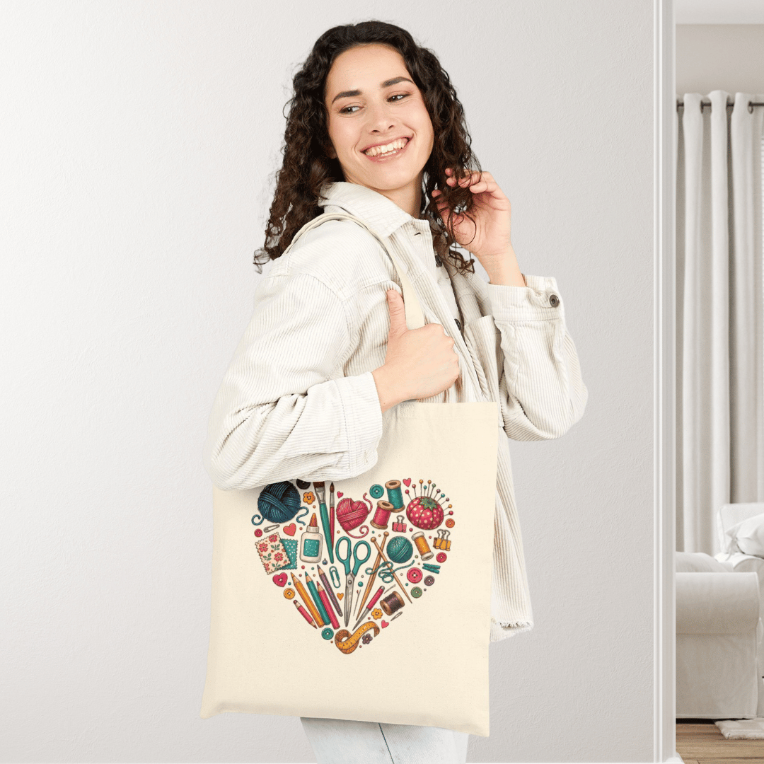 Craft Lover Heart Tote Bag - Canvas Sewing & Art Supplies Design