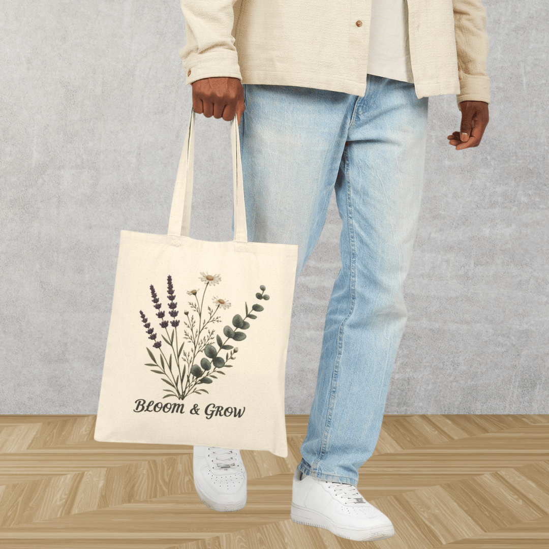 Tote Bag — Bloom & Grow Floral Canvas Tote, Eco-Friendly Market Bag for Gardeners & Nature Lovers