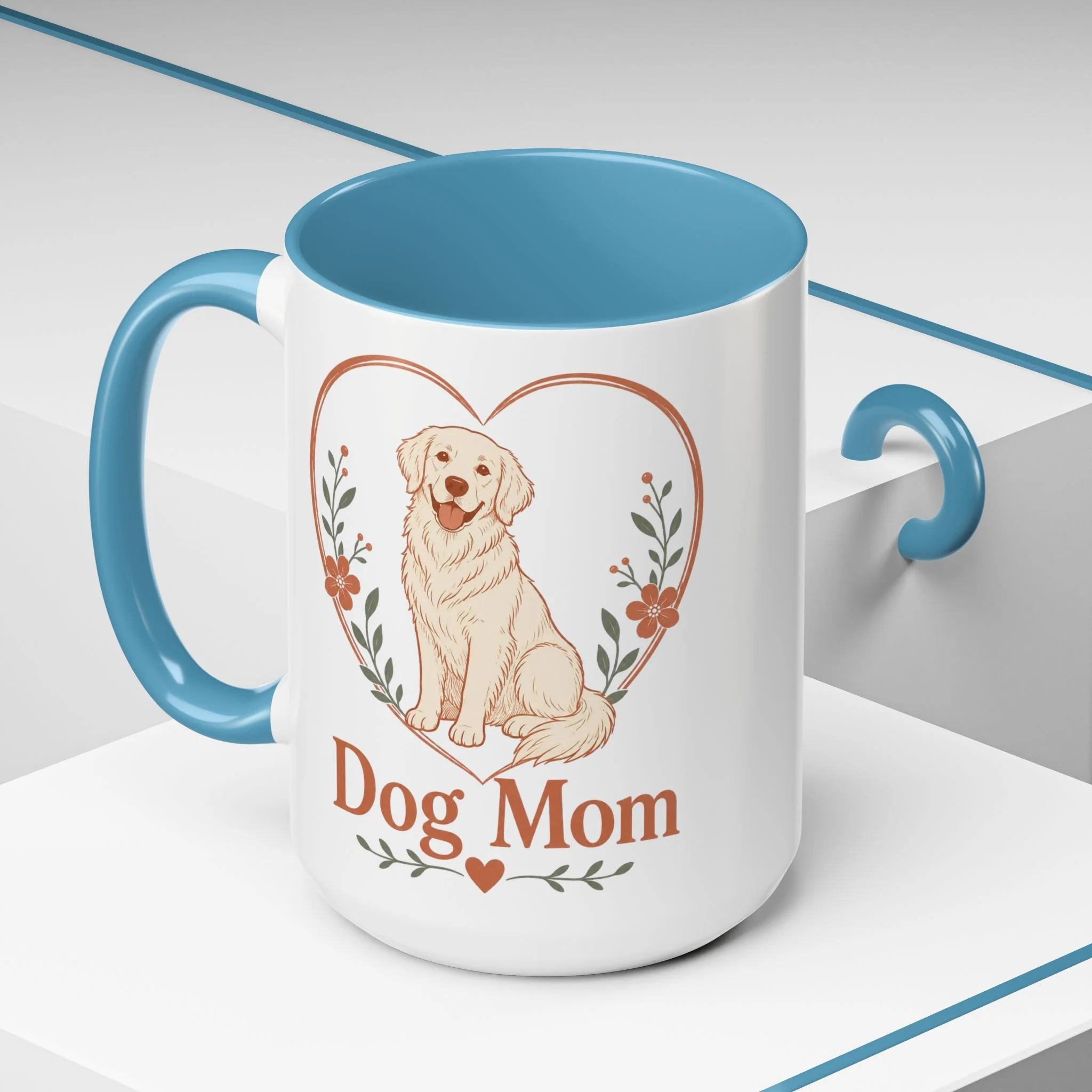 Dog Mom Accent Coffee Mug — Golden Retriever Heart Floral 11/15oz