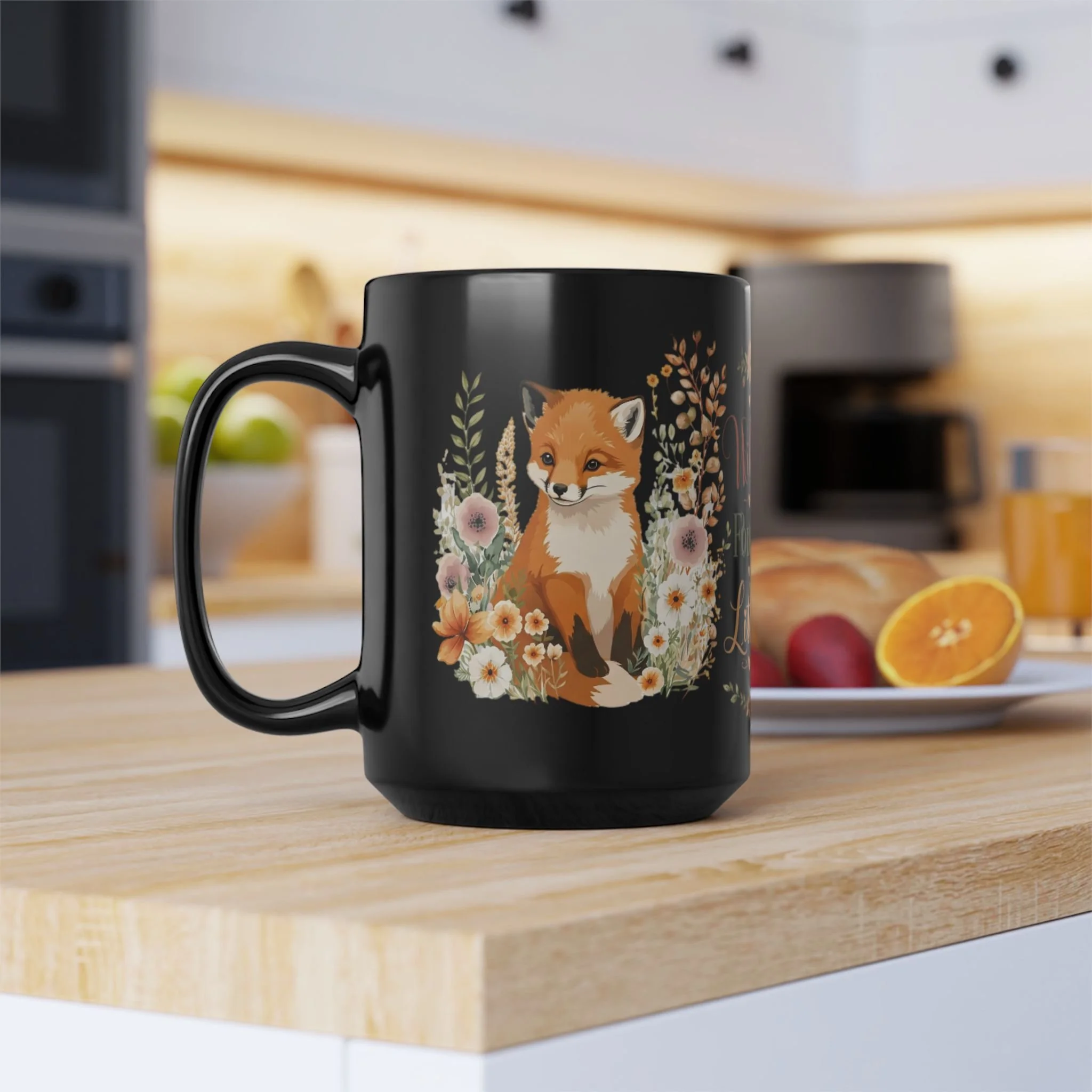 Wild Heart Forest Soul Little Fox Mug – Black Ceramic Coffee Cup (11oz/15oz)