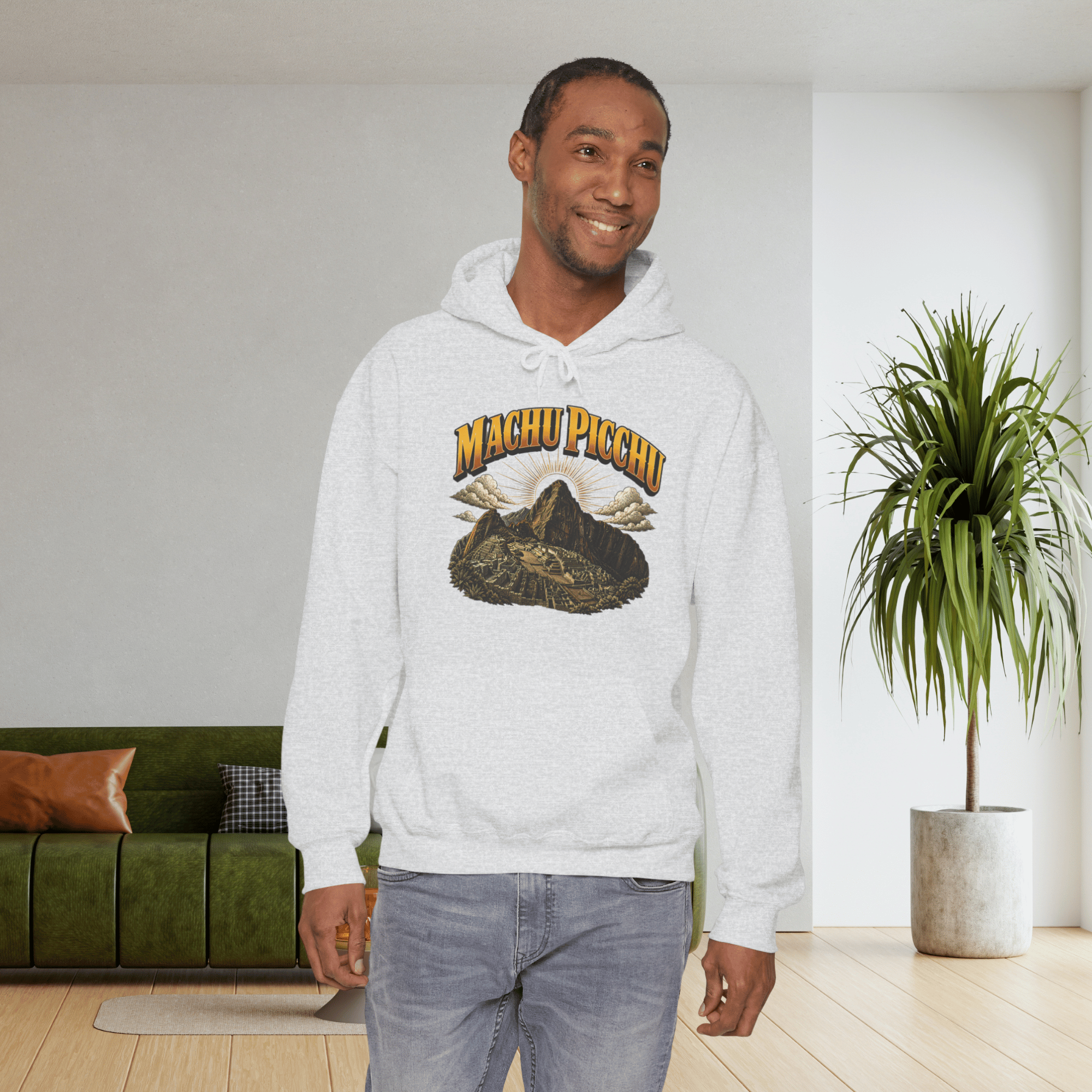 Machu Picchu Graphic Hoodie – Vintage Mountain Travel Peru Ancient Ruins Pullover | Inca Empire Adventure Sweatshirt | Travel Gift for Hikers | Unisex South America Hoodie
