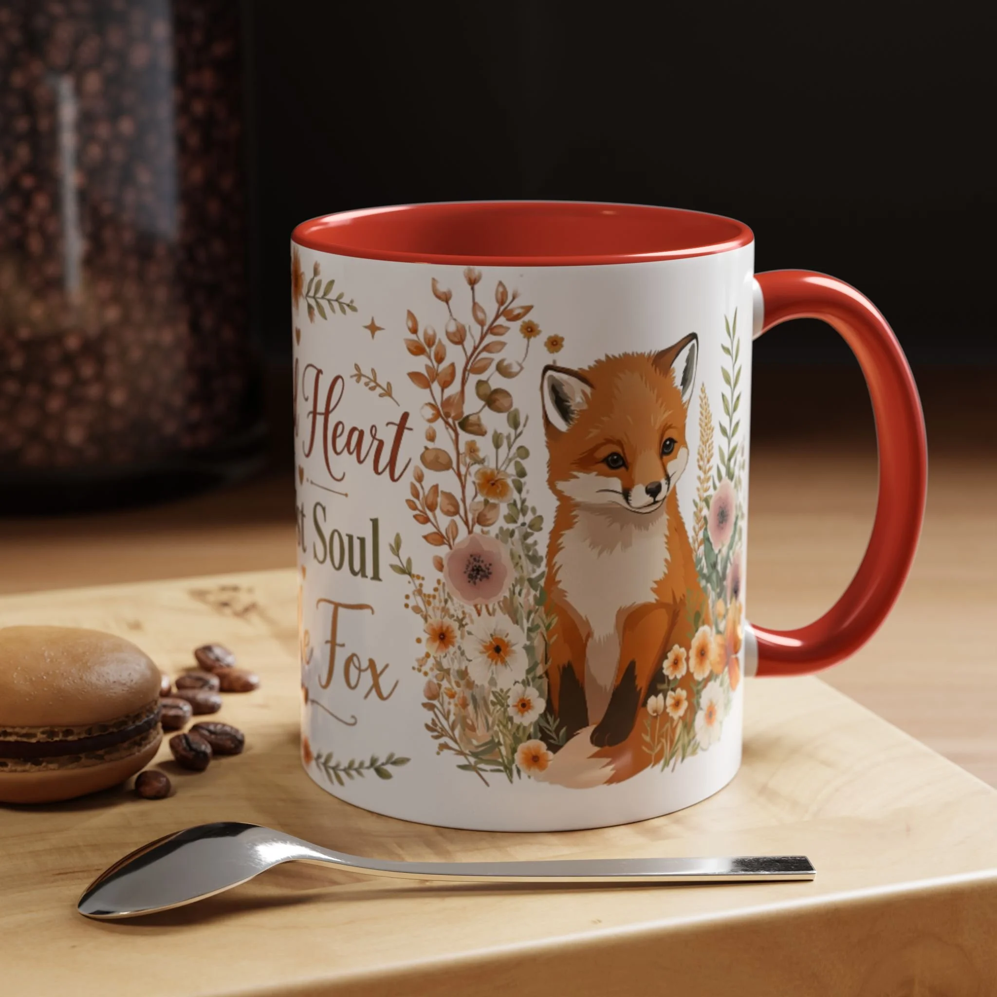 Coffee Mug — "Wild Heart, Forest Soul, Little Fox" Floral Fox Accent Mug (11/15oz)