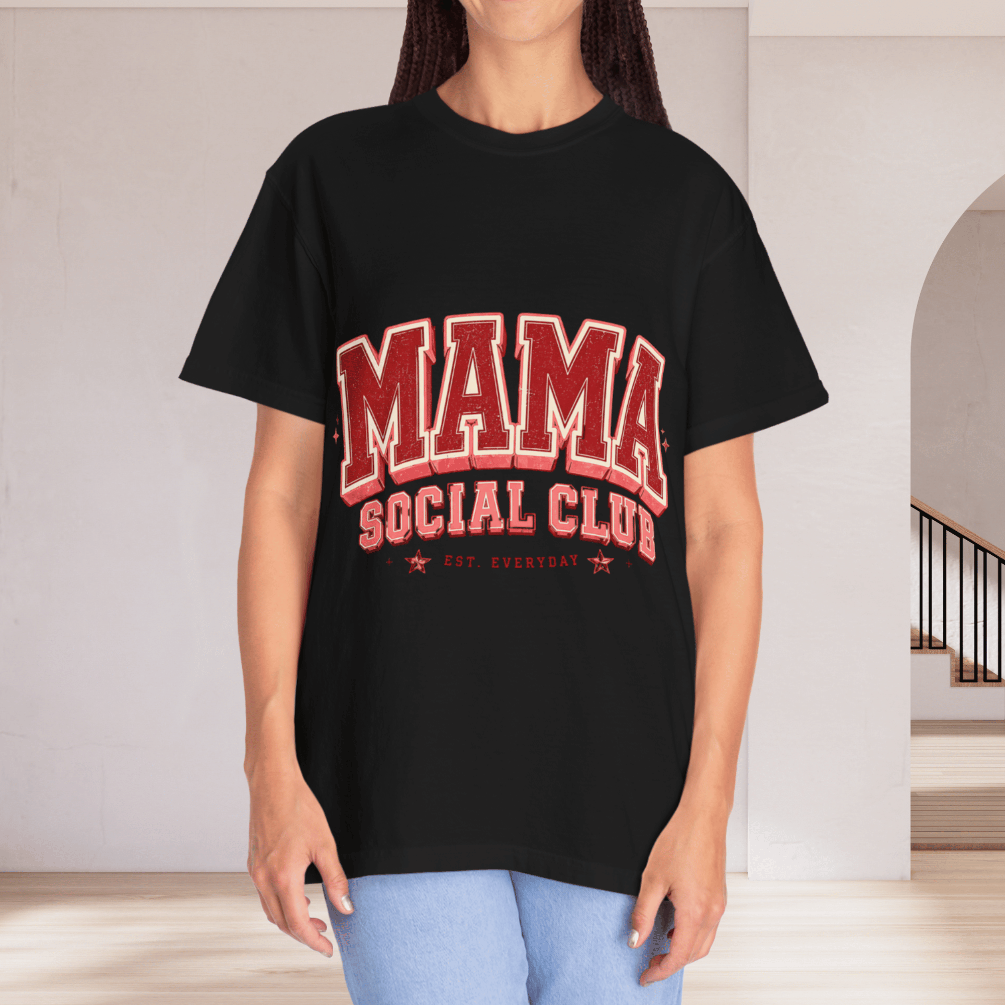Mama Social Club T-Shirt — Retro Varsity Mom Tee