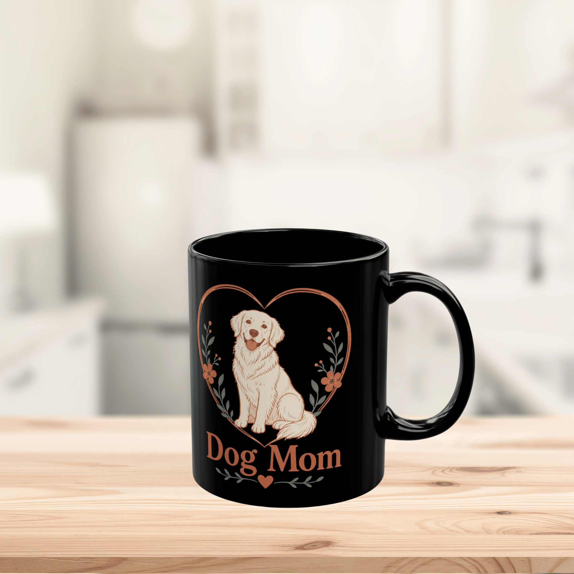 Dog Mom Heart Mug — Black Ceramic Coffee Cup (11oz & 15oz)