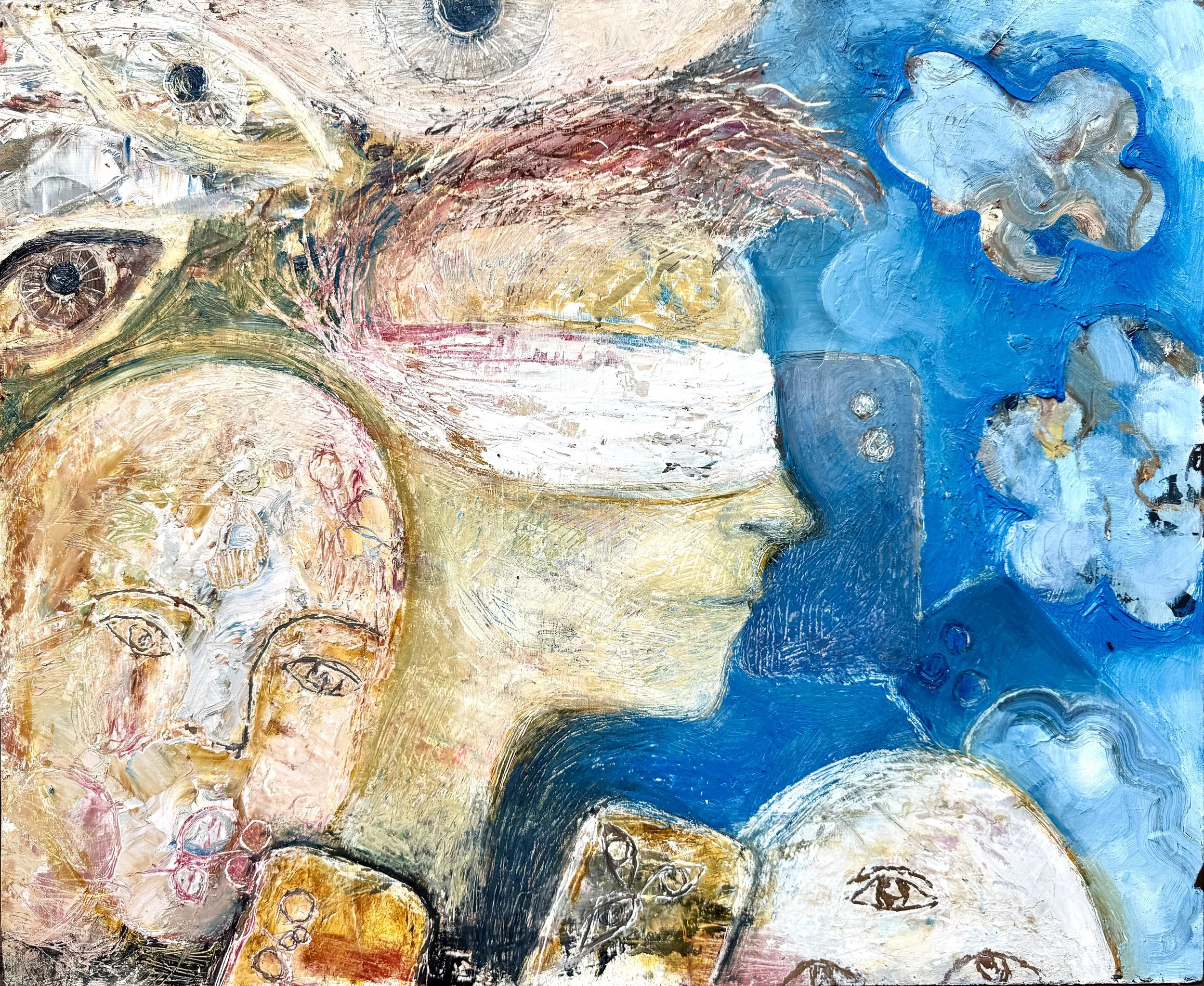 "Who do U believe?". Oil, cold wax on board. 44x54cm