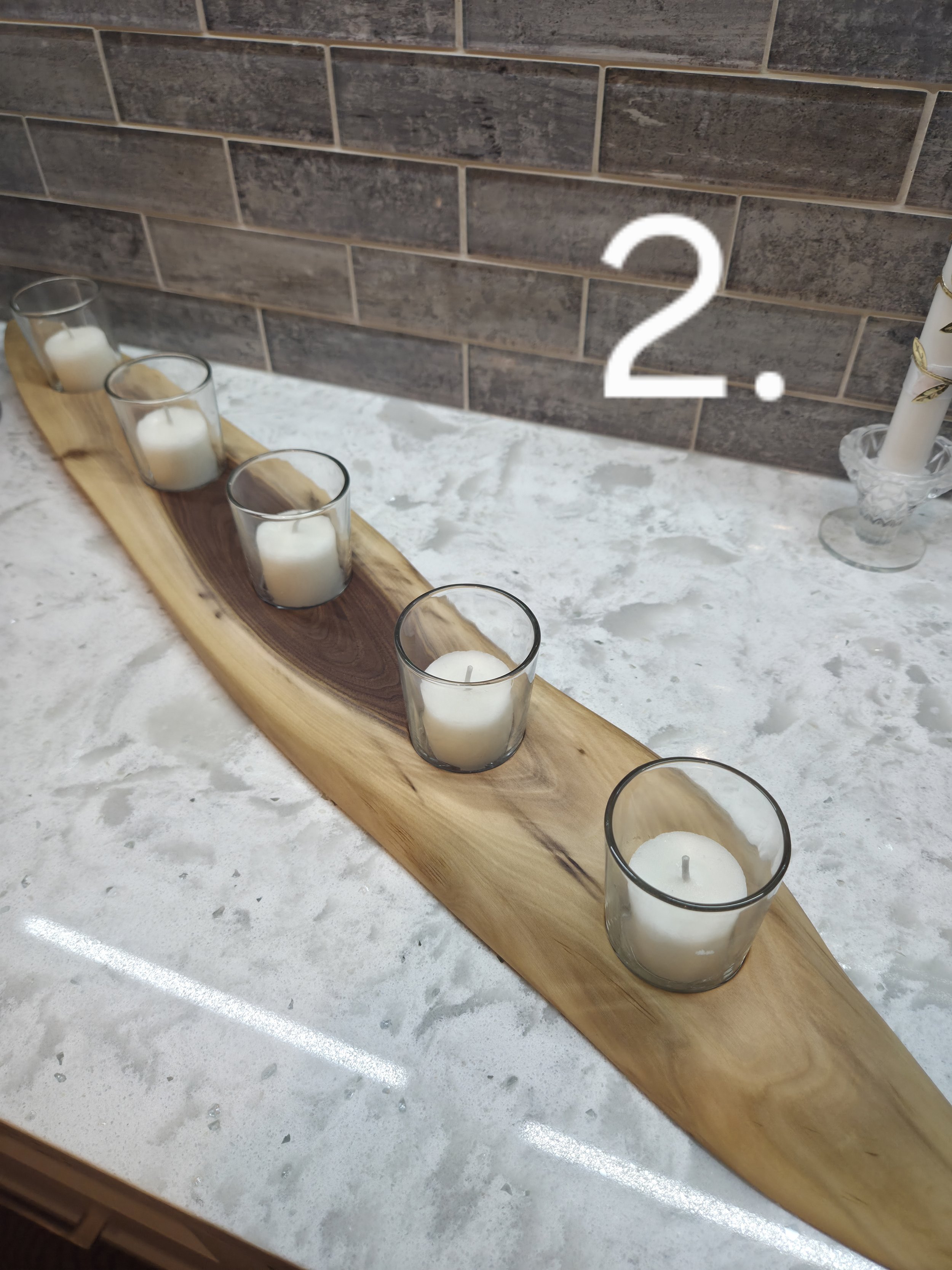 wooden candle holder and charcuterie board hybrid