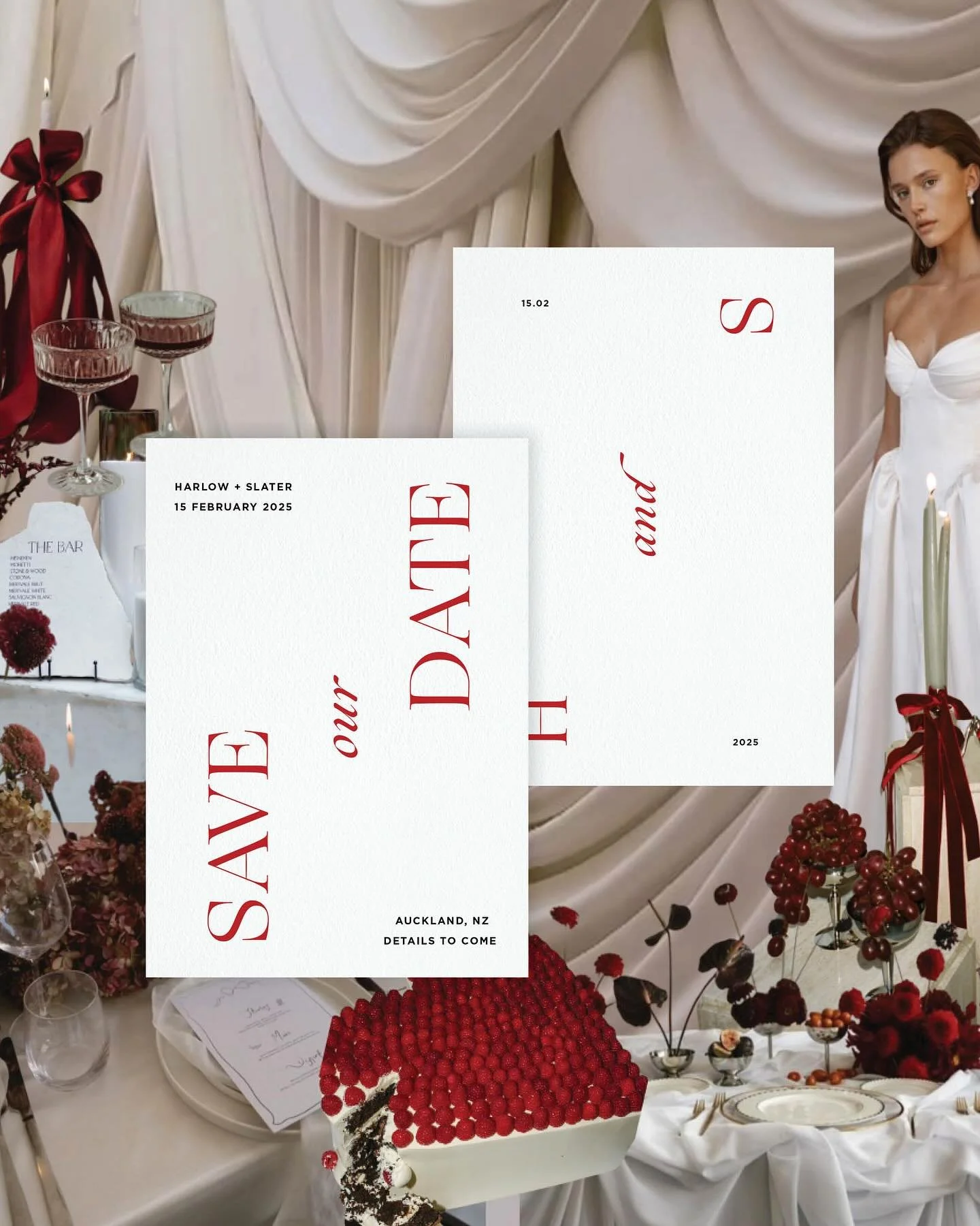 The wedding aesthetic vs the stationery &hearts;️🌹
Our Soul Mates semi custom range in our fave trending cherry red, sand and white 🤍✨ 
You can send us your Pinterest moodboard and we can match the colours to your save the dates, invitations, and o