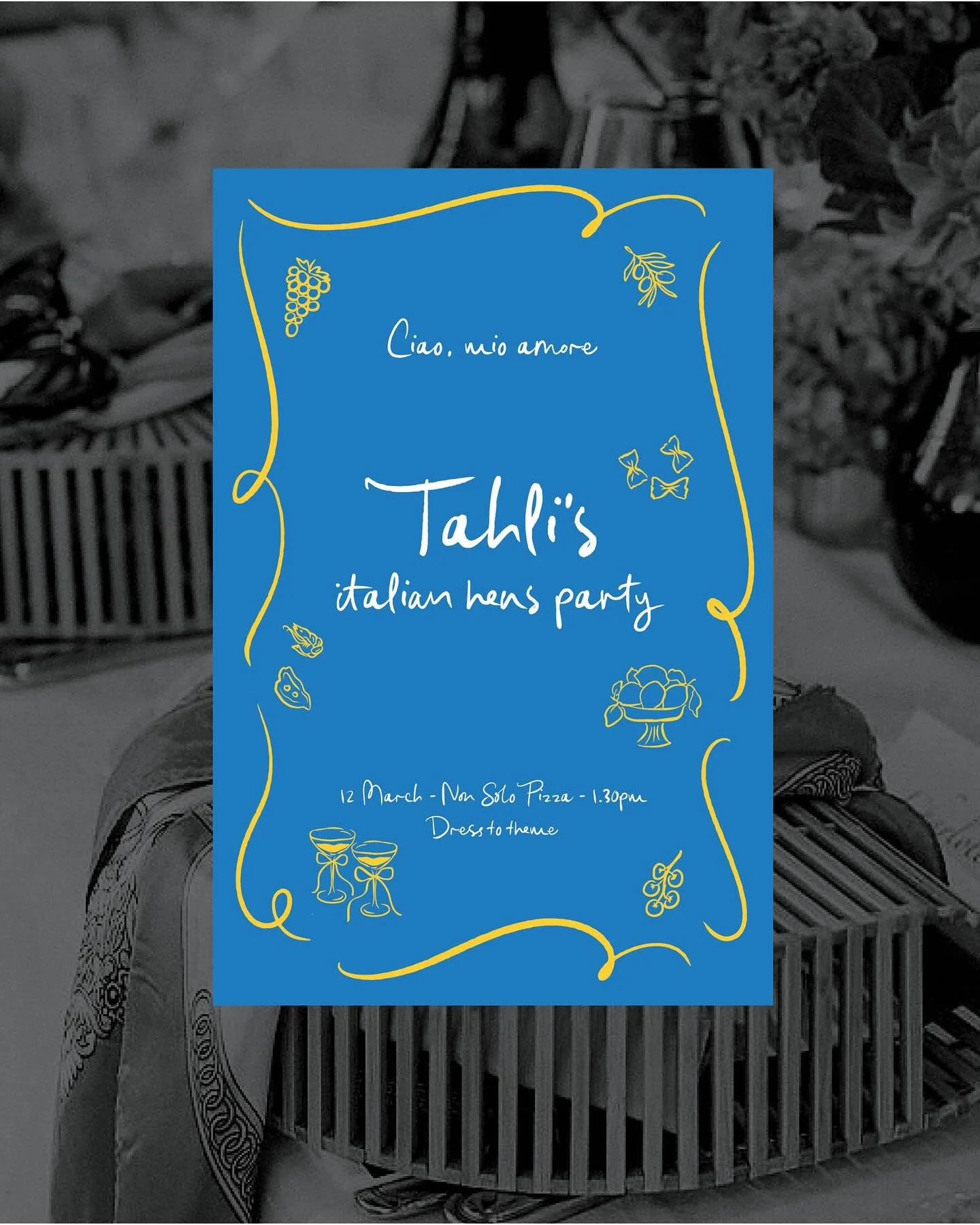 Ciao bella! 🇮🇹 Planning a hens party with main character energy? Say ciao amore to a celebration that feels like a long lunch in Positano. 🍋✨💙

Our Italian hens party suite is bursting with cheeky charm &mdash; think pasta-doodle invites, spritz-