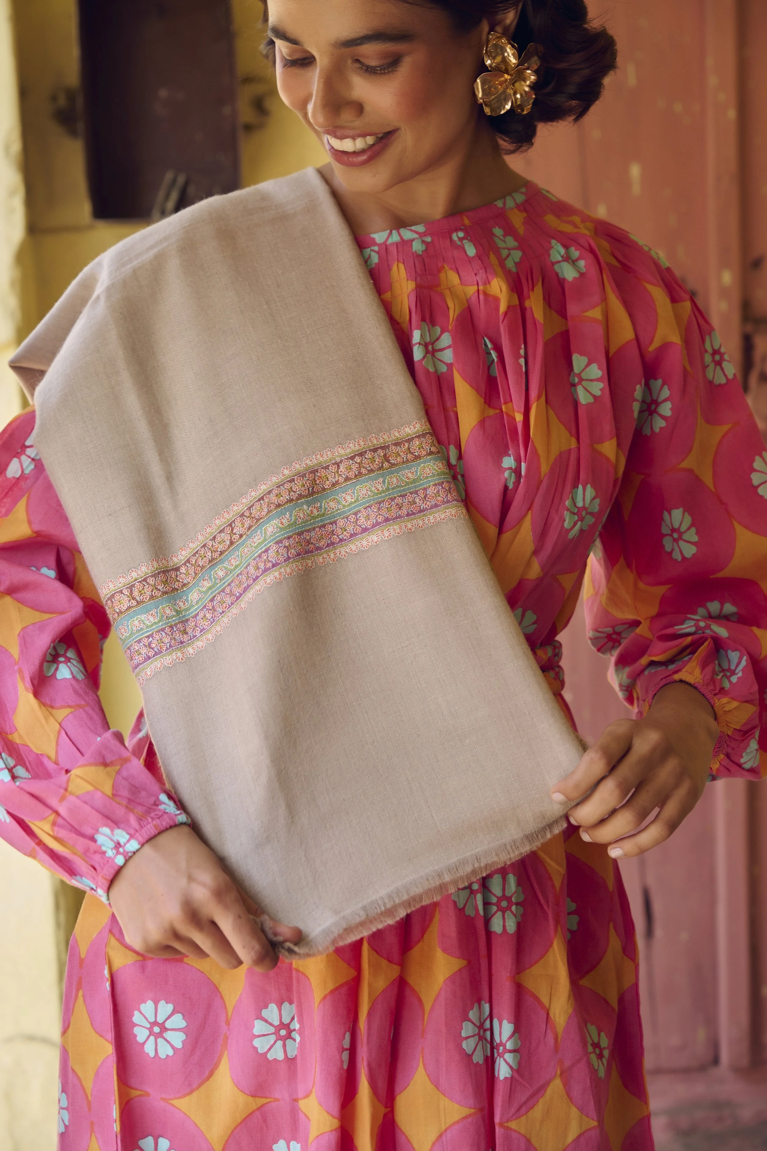 Natural with Tropical Palla Embroidery
