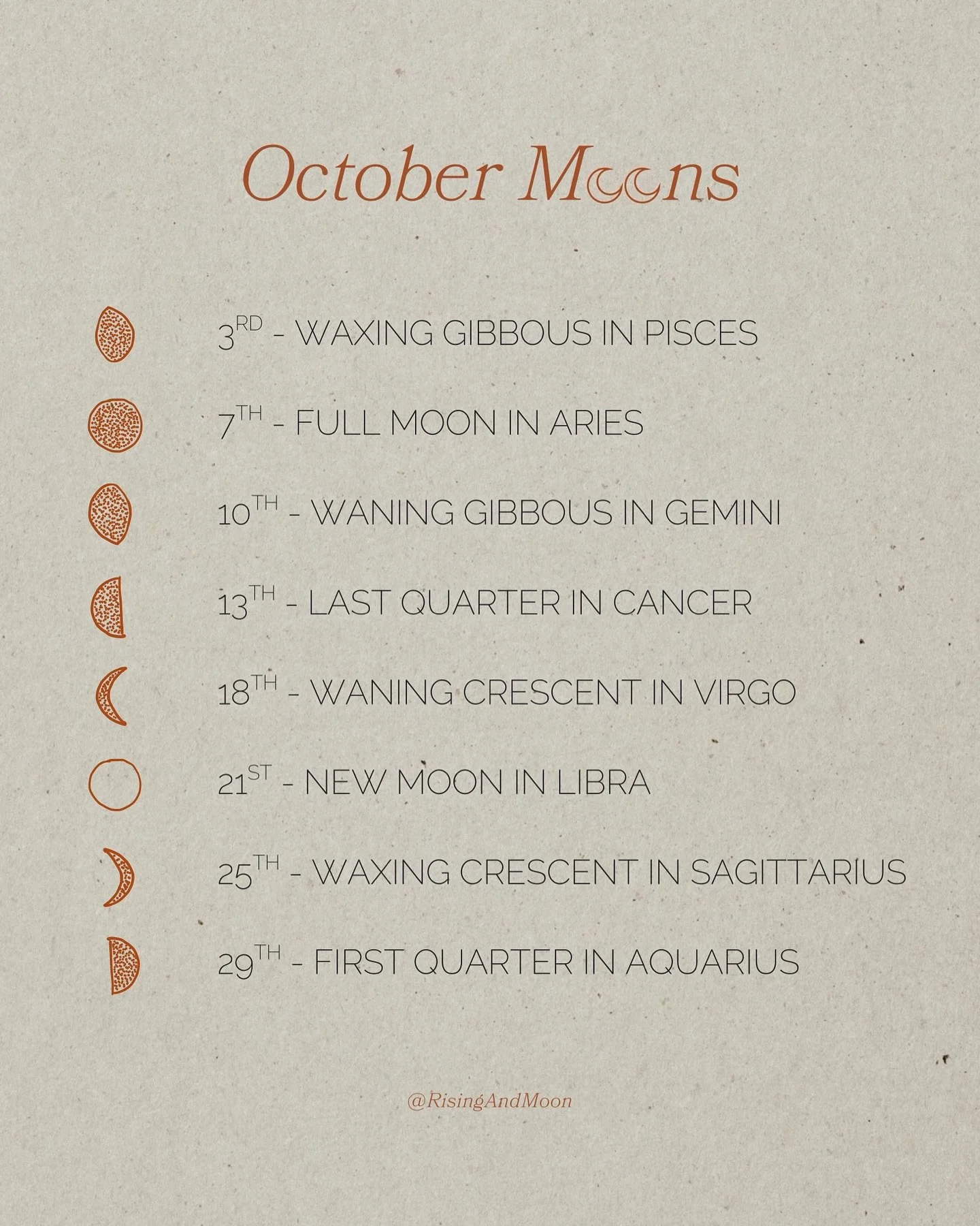 🌜October Moon Calendar🌛
⠀⠀⠀⠀⠀⠀⠀⠀
We all survived the chaos of the eclipses&hellip; now it&rsquo;s time for spooky szn!! 🎃
⠀⠀⠀⠀⠀⠀⠀⠀⠀
On 7th, the Full Moon 🌕 will be in Aries ♈️ - it&rsquo;s time to ignite our passions and desires with a fiery surg