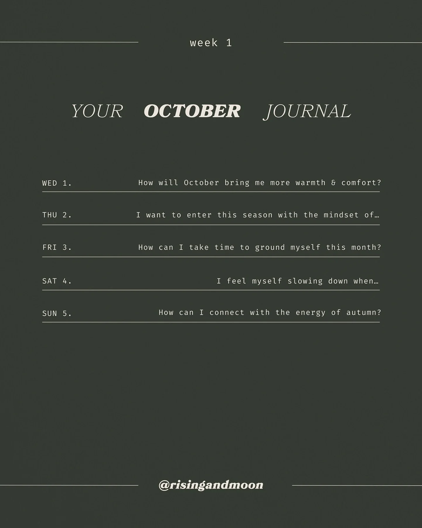 Get your cosy blankets out&hellip; 🧺🕯️
it&rsquo;s time for your October Journal 🗓️
 
TREAT YOURSELF TO A SEASON OF REST &amp; RECHARGE, TODAY:
Can you spare 5 minutes to journal in your phone notes, laptop, on paper? Or even simply think on a sing