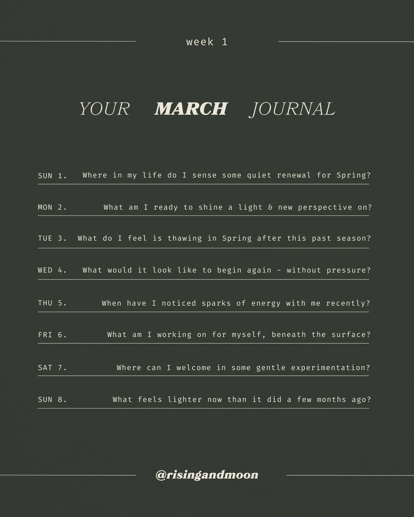 Spring is officially on its way
&hellip;this is your March Journal 🌸📖
 
A new season of growth &amp; reflection begins, today:
 
Can you spare 5 minutes to journal in your phone notes, laptop, on paper? Or even simply think on a single prompt in yo