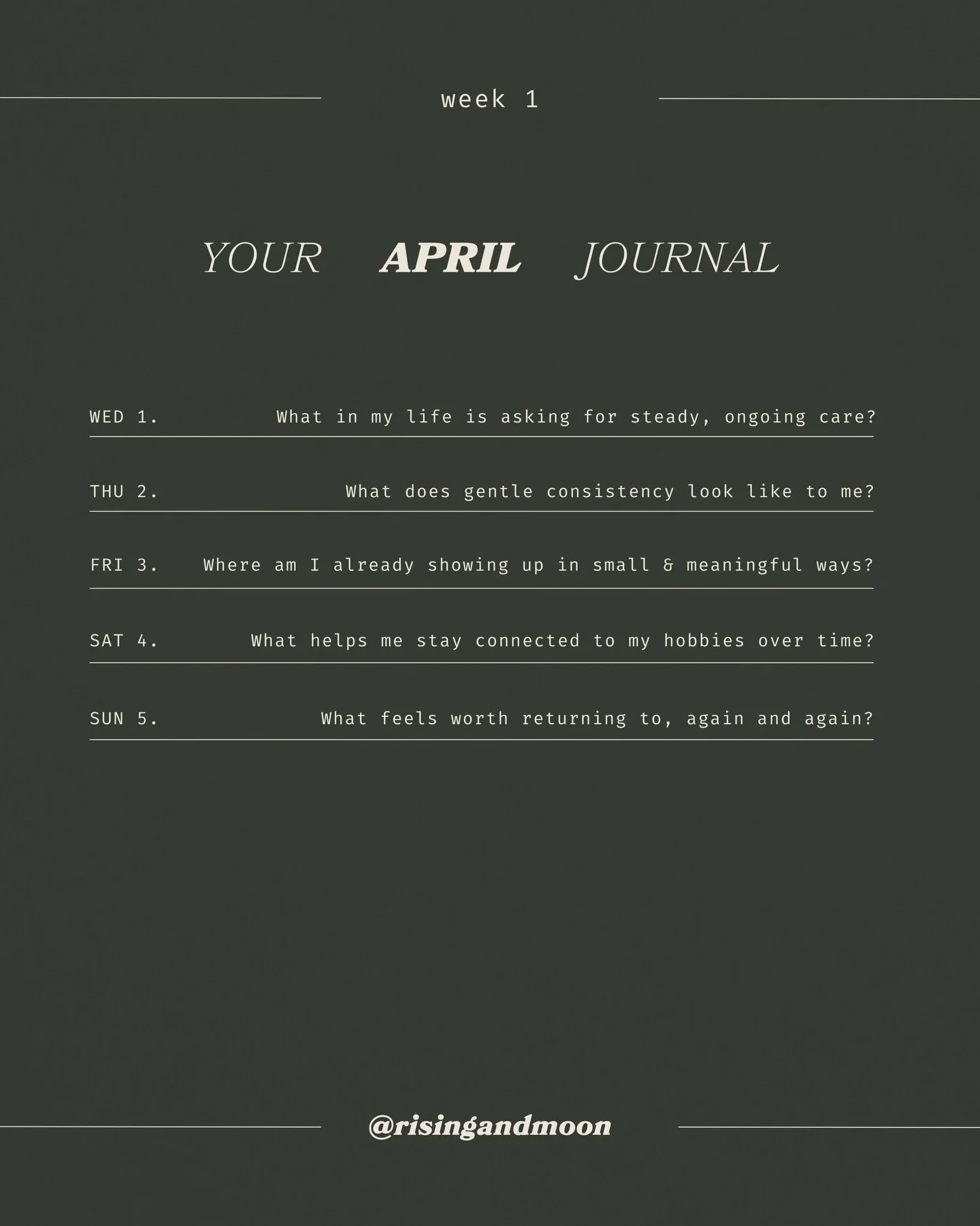 Spring is gently arriving
&hellip;this is your April Journal 🌷📖
 
A new season of growth &amp; reflection begins, today:
 
Can you spare 5 minutes to journal in your phone notes, laptop, on paper? Or even simply think on a single prompt in your min