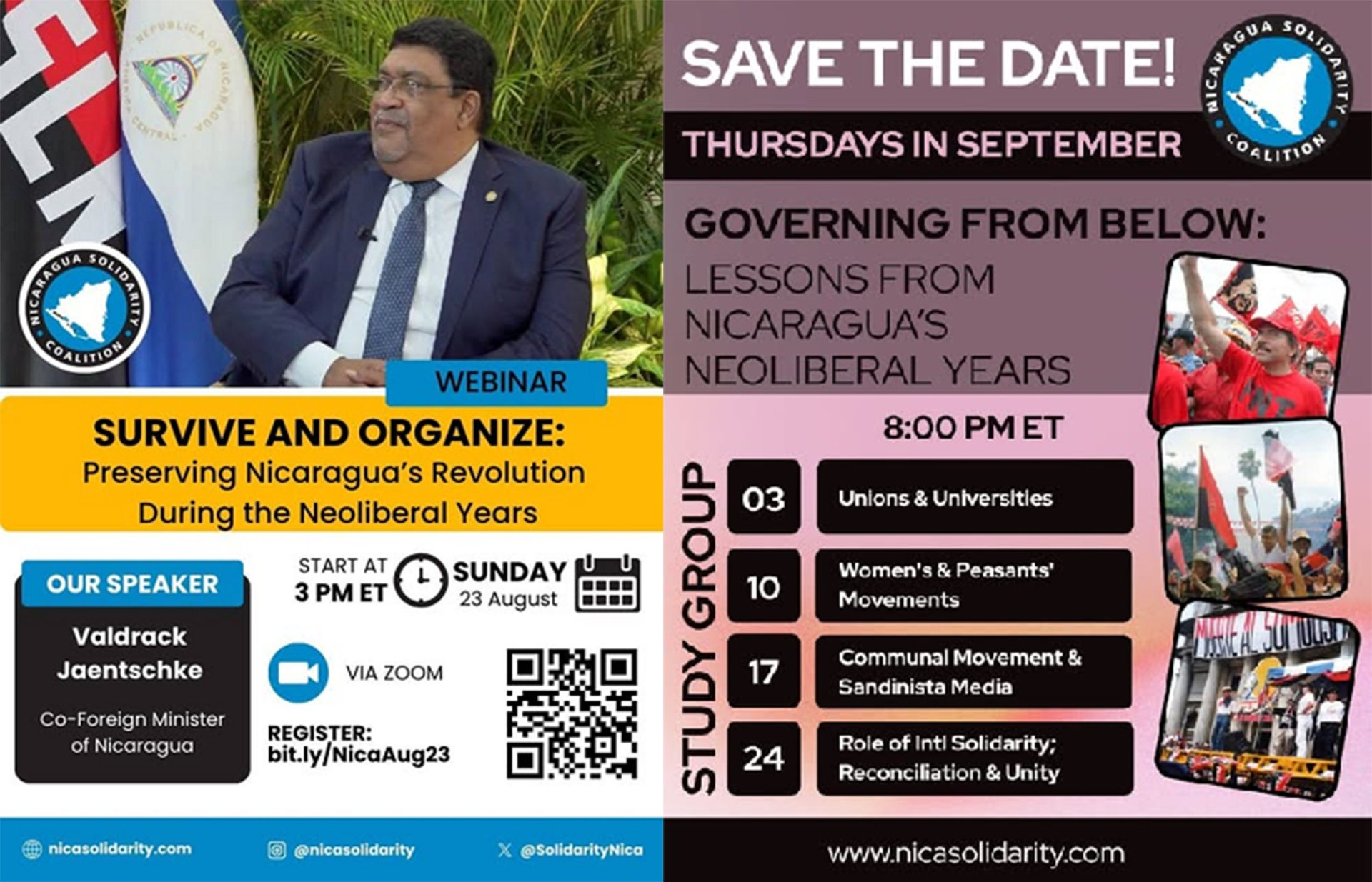 Nicaragua Solidarity Coalition 8.18.2026: Webinar Series: Governing From Below; Historic 1969 FSLN Program; Fidel Castro’s Speech in Managua July 19, 1980