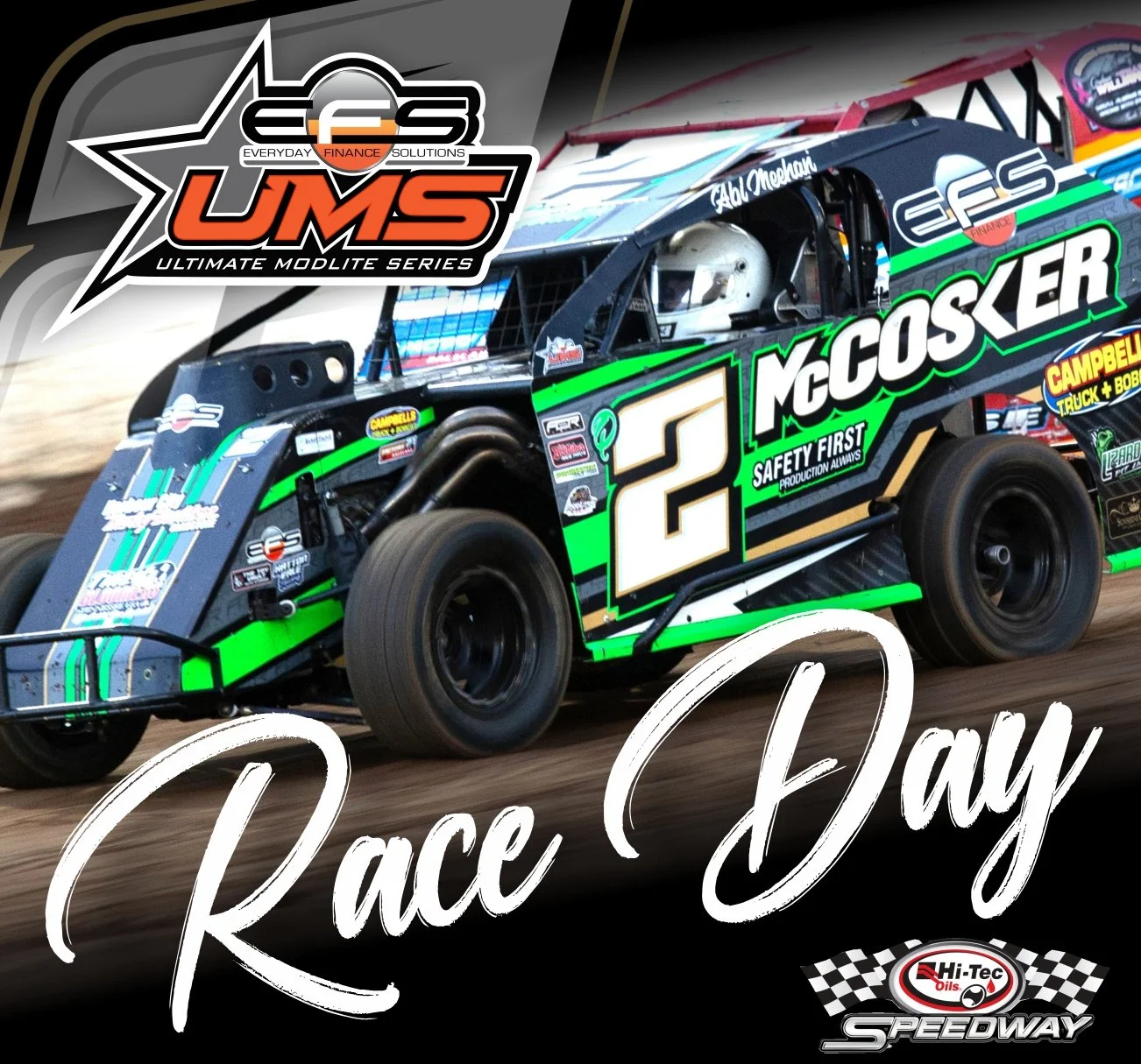 IT&rsquo;S RACE DAY!
Rnd 7 and Final of the Everyday Finance Solutions ULTIMATE MODLITE Series at Toowoomba Speedway 
Hope to see you all there!

Thank you to all my awesome sponsors for their continued support
McCosker Contracting 
Everyday Finance 