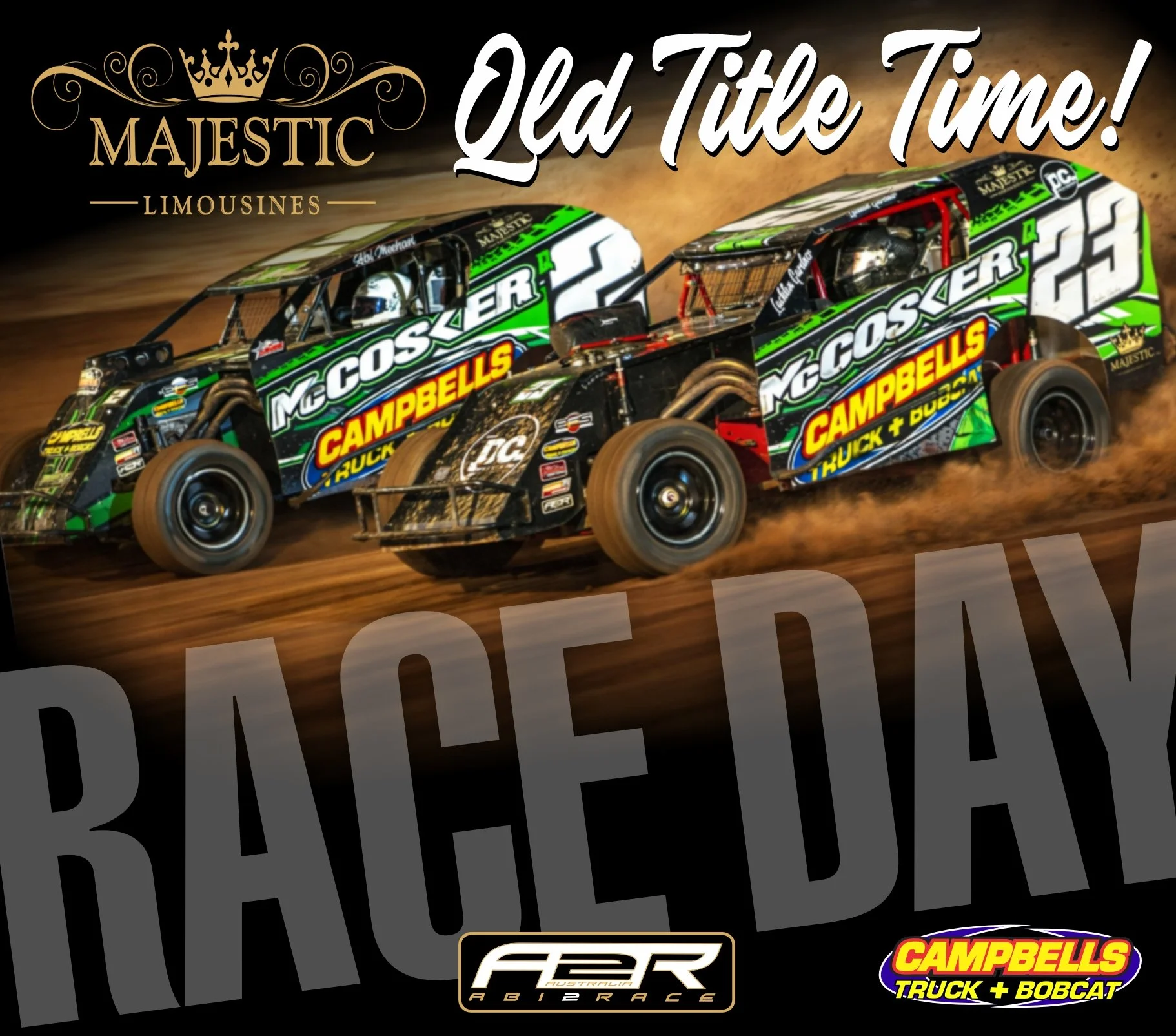 IT&rsquo;S RACE DAY!
The Majestic Limousines Qld State Title &amp; Rnd 5 of the Campbells Truck &amp; Bobcat Series &ndash; Maryborough Speedway 28.03.2026.

Both the Q2 Abi Meehan &amp; Q23 Lachlan Gardner modlites are back for the ABI2RACE Team!

H