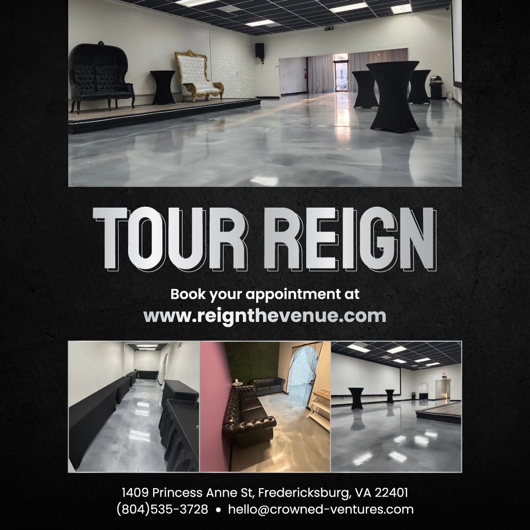 Have you booked your tour yet?

We hope to see you soon!

Link in Bio 
www.reignthevenue.com 

#eventvenue #eventspace #downtownentertainment #downtownvenue #venue #venuespace #venue #fredericksburg #fredericksburgva #spotsylvania #downtownfredericks