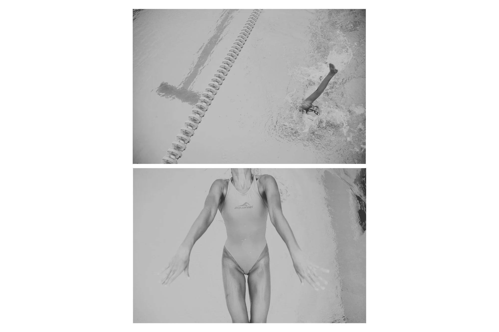 Dynamische Schwimmaufnahme von oben, dokumentarische Sportfotografie mit klarer Bewegung und Fokus