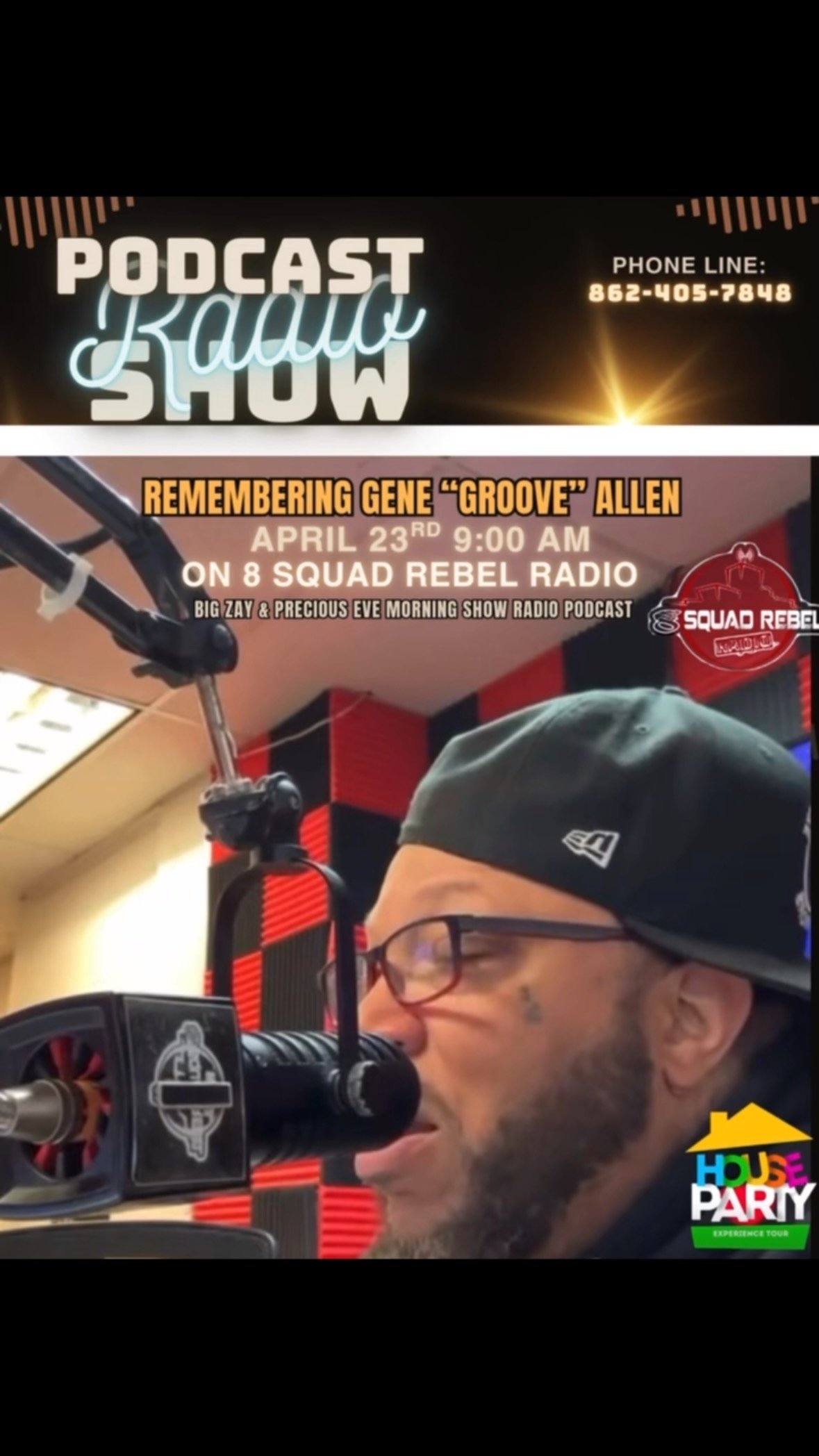 Tune in to @8squadrebelradio April 23rd between 9 am - 12 noon or watch on the 8 Squad Rebel Radio YouTube Channel. My housepartyimmersive family and I will be chopping it up with Big Zay, sharing memories of Gene “Groove” Allen, playing