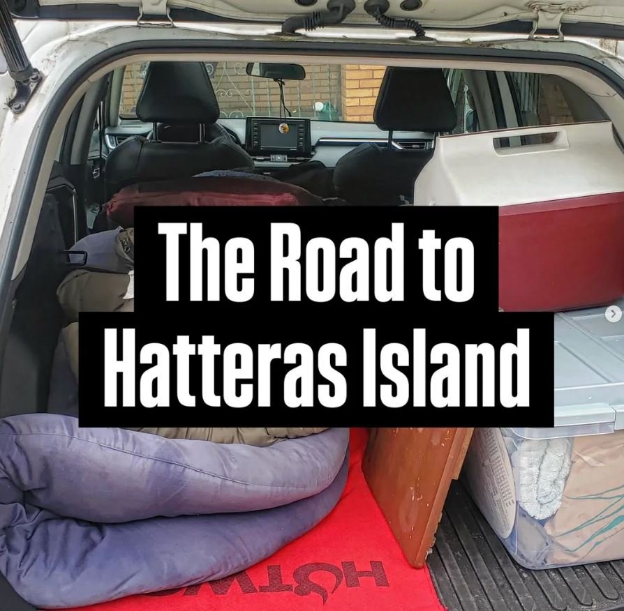 the road to hatteras island filled up trunk of car.JPG
